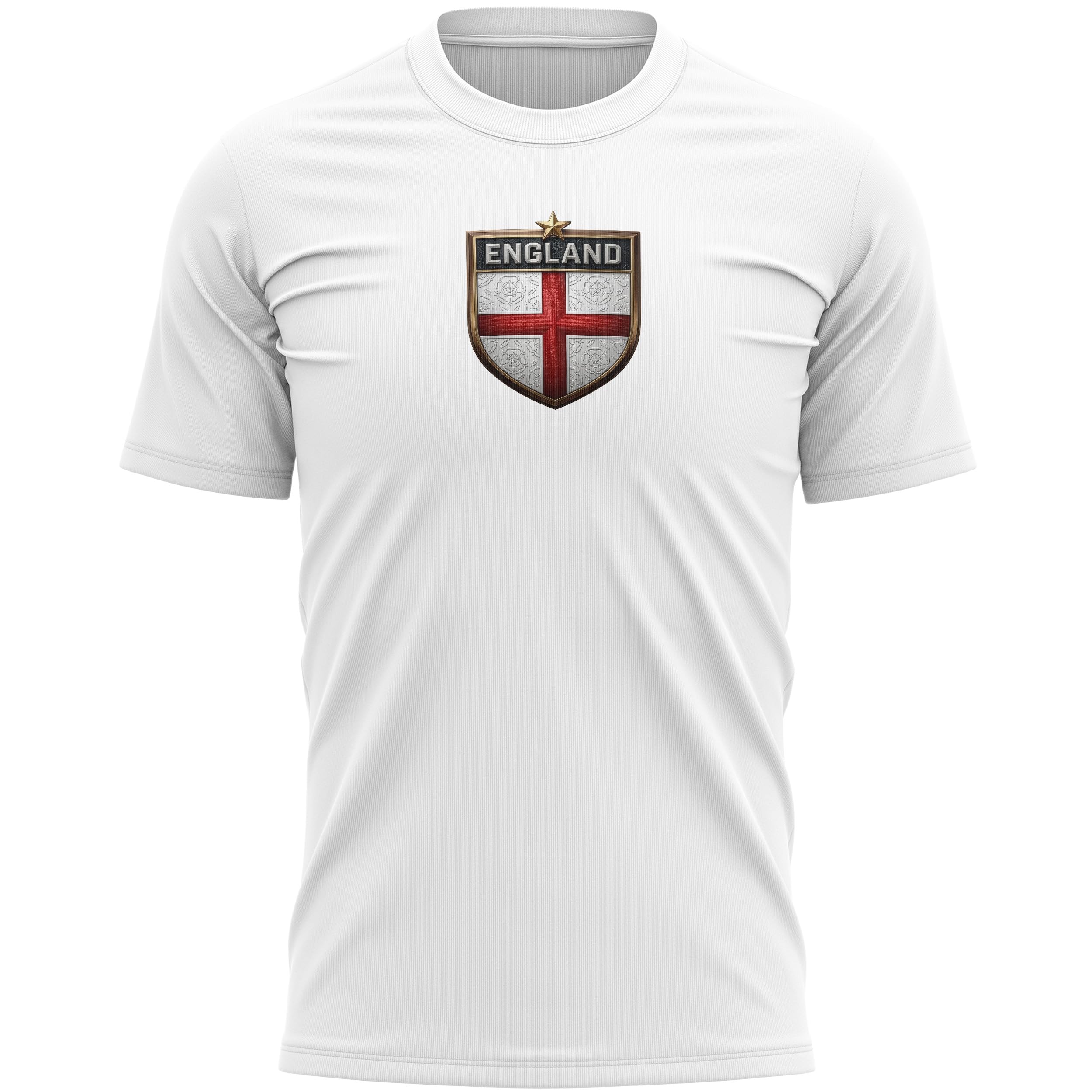 England Mens T Shirt - St Georges Cross Shield Tshirt - English Football Rugby Tee for Dad Grandad Supporter, L, White