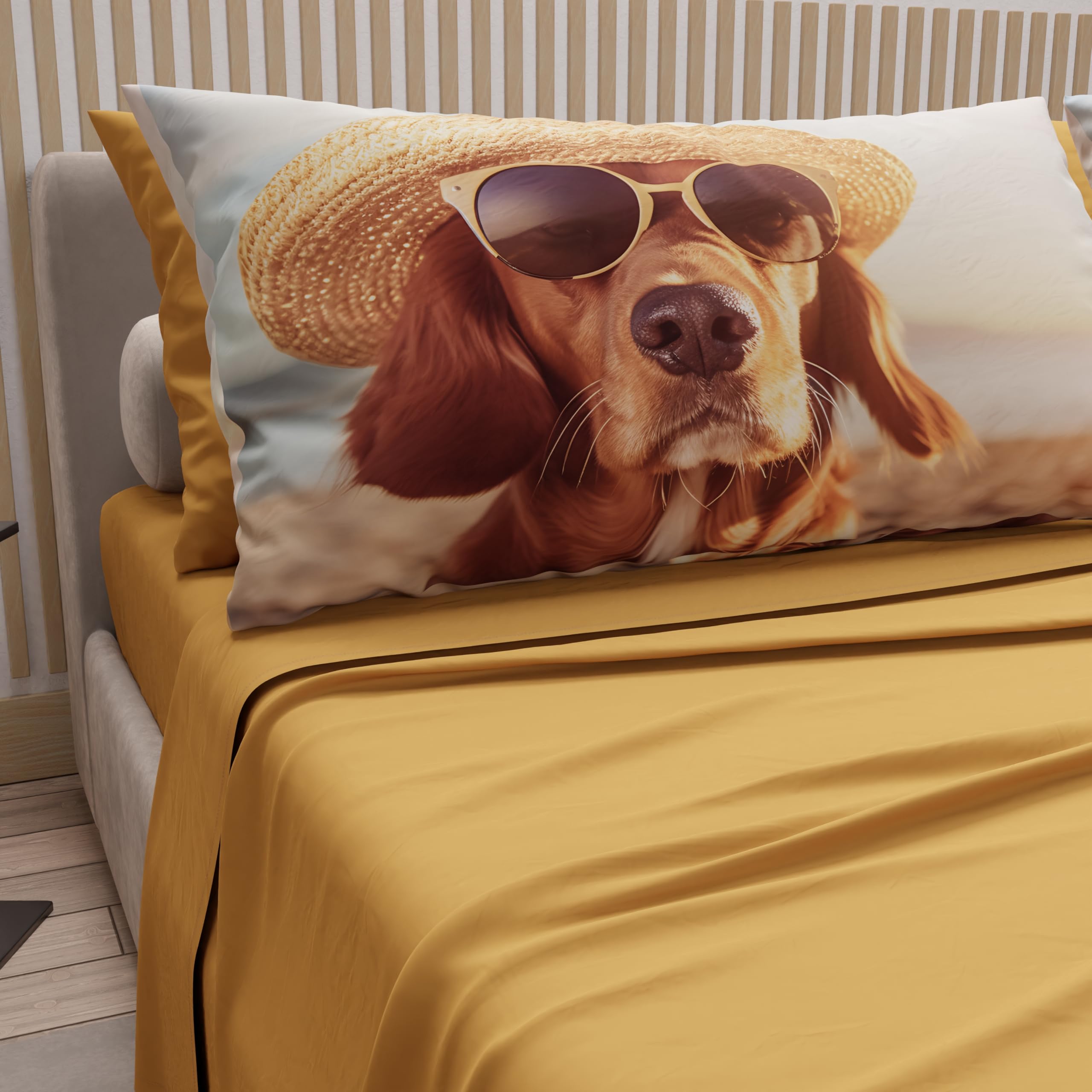 PETTI Artigiani Italiani, Animal Bed Linen with Dogs in Cotton with Pillowcases in Digital Print, Double Bedsheets
