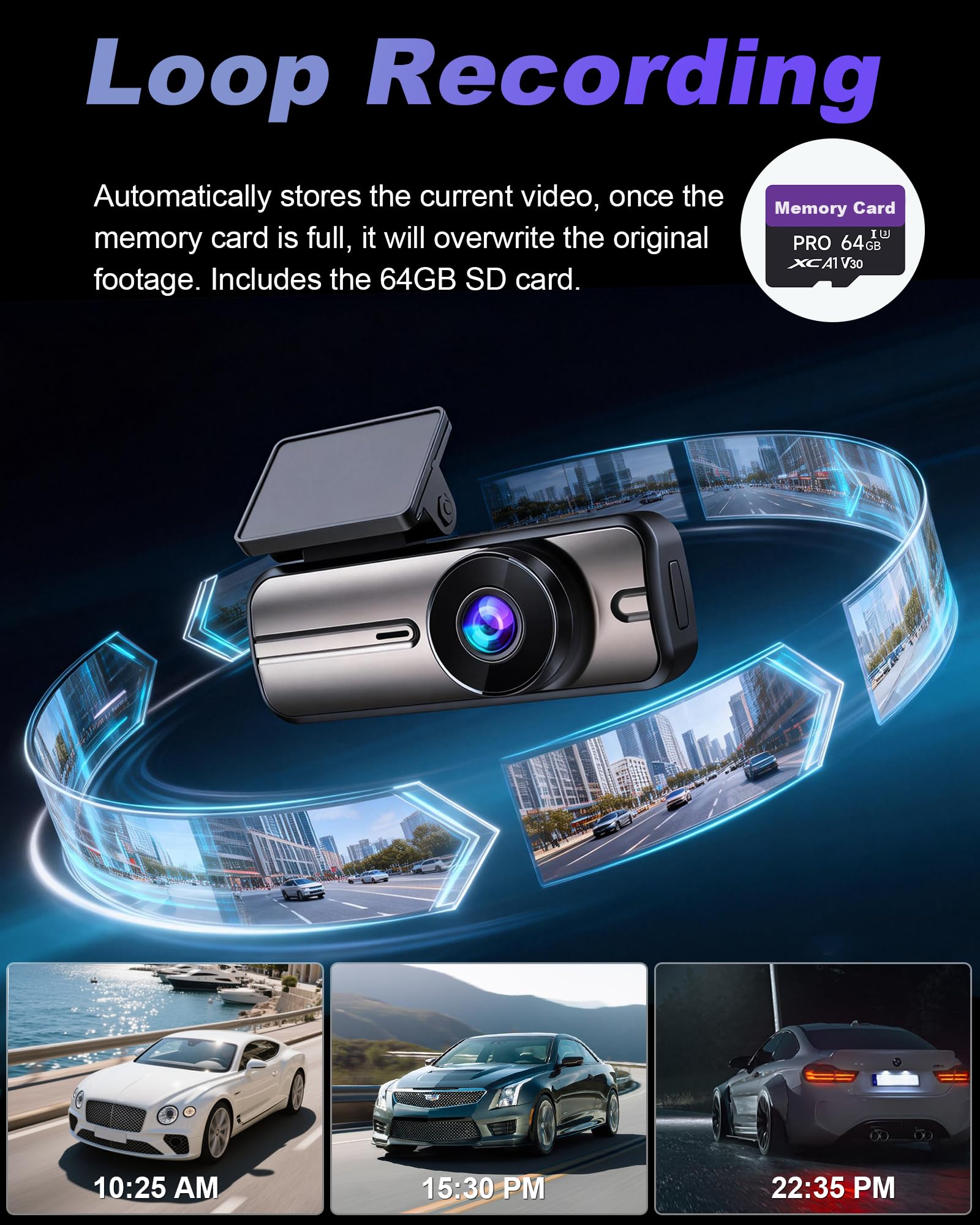 Dash Cam Front and Rear 4K+1080P, 5GHz WiFi, Dual Dashcam with 64GB Card, App Control, G-Sensor Emergency Recording, Loop Recording, 24H Parking Mode Supports, Dash Camera for Cars — view 5