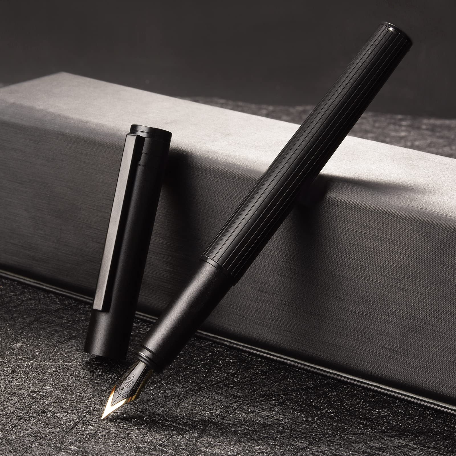 Hongdian H1 Stylo plume en aluminium Pointe extra fine, instrument d'écriture lisse avec convertisseur et étui Noir