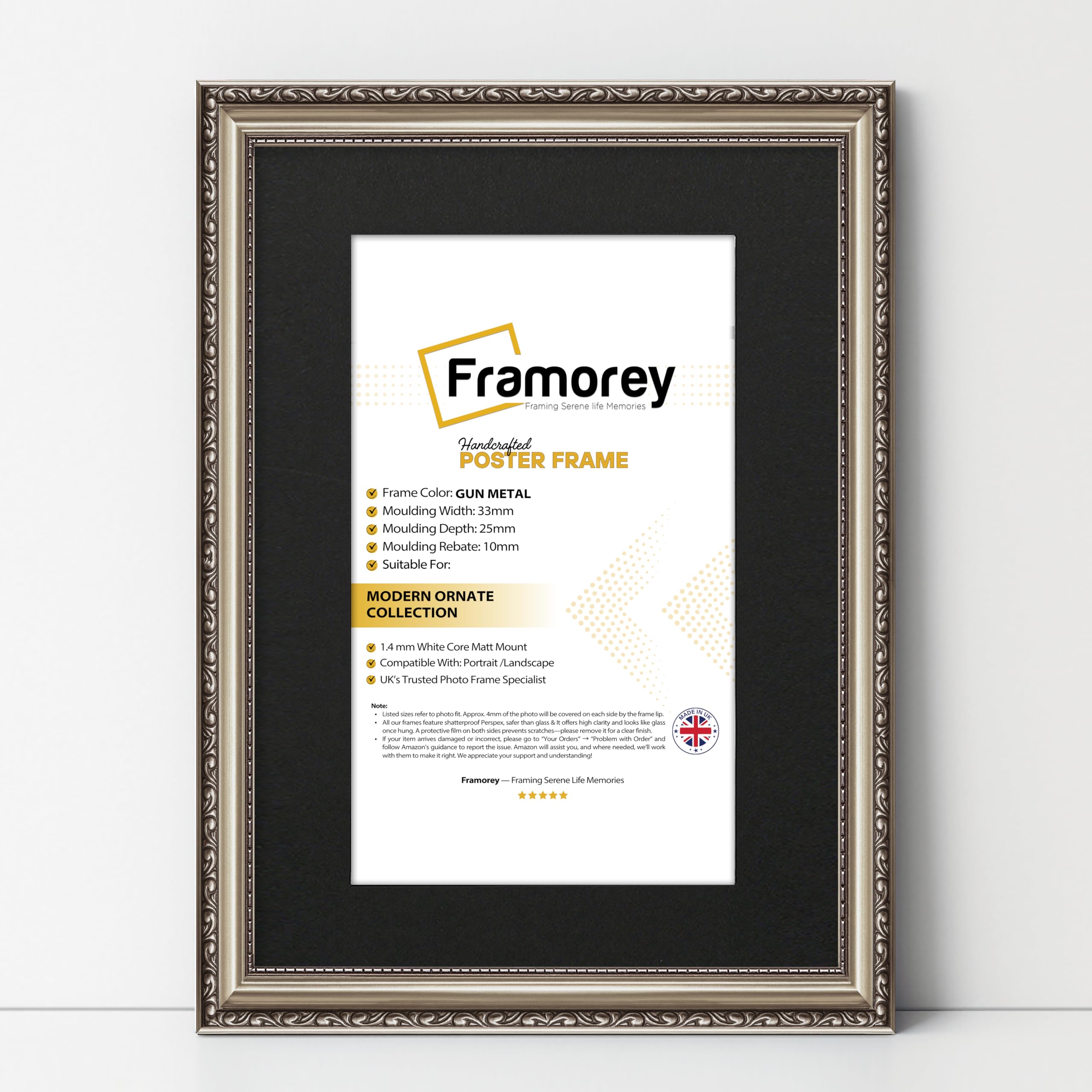 FRAMOREY Shabby Chic Antique Style Picture Frame, 28x22" Size Gun Metal Photo Frame With 24x18" Size Black Mount, Wall Art Poster Frames, Best Photo Frames For Birthday Gift