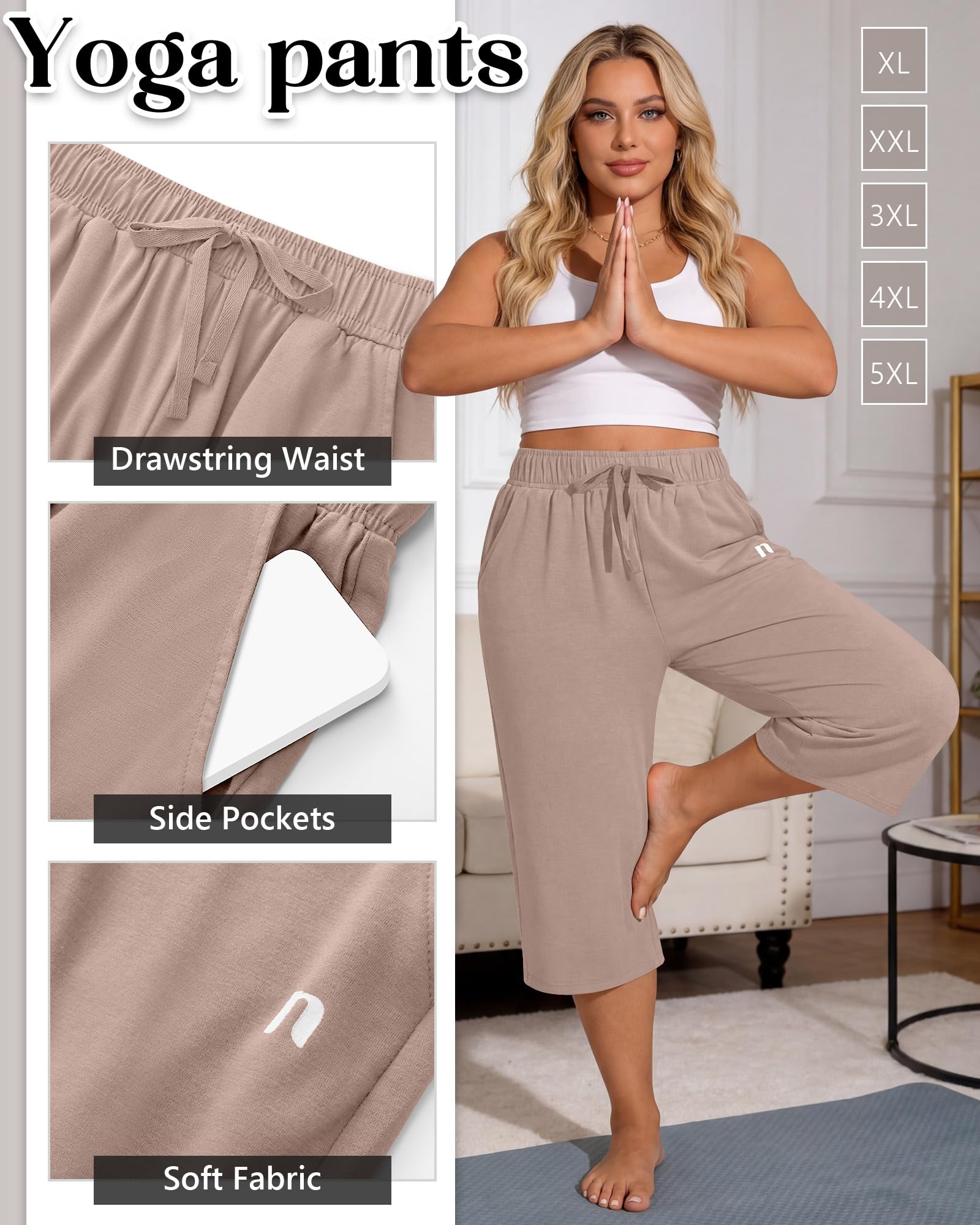 Neer Lot de 3 Pantalons Capri décontractés pour Femme avec Cordon de | Pantalon de survêtement ample décontracté avec cordon de serrage et taille élastique pour femme