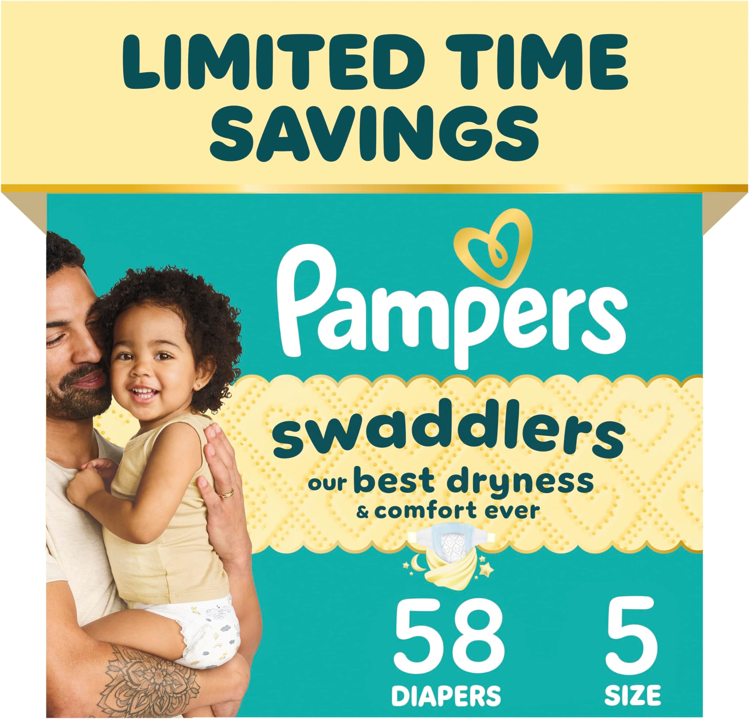 Swaddlers Diapers, Size 5 (20-37 lbs), 58 Count, Absorbent, Keeps Baby Dry and Comfortable, Skin Safe Disposable Baby Diaper (Packaging May Vary)