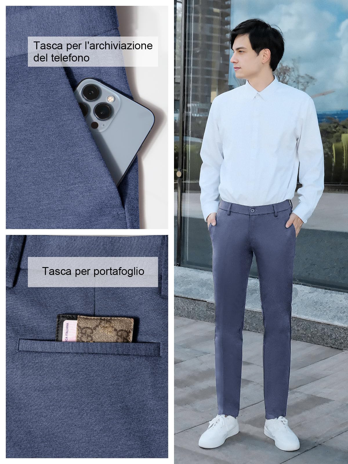 Re&X Pantaloni Uomo Cotone Elastici Zzati Tempo Libero O Lavoro Classici Confortevole Pantaloni Uomo Eleganti