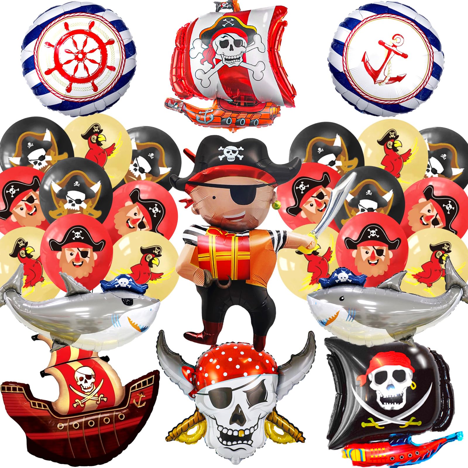 27 PCS Pirate Balloons, Pirate Themed Balloon Set, Suitable for Kids Birthday, Themed Party Decorations, Baby Shower and Other Various Holidays