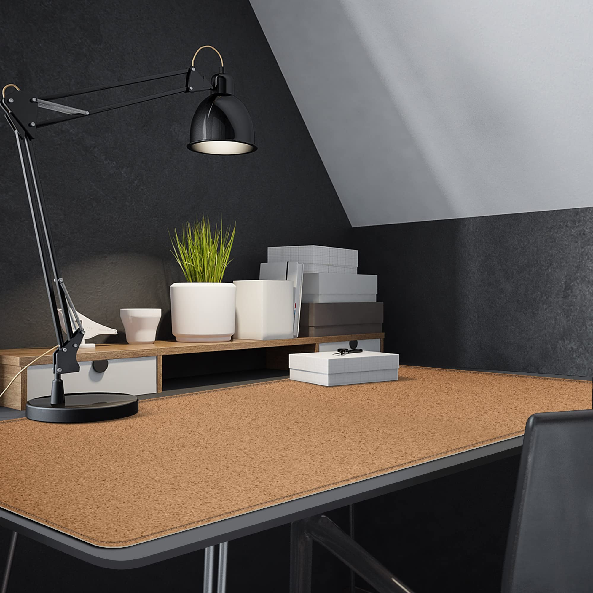 MAIDERN Alfombrilla de escritorio de corcho y piel de,140x60cm alfombrilla ratón, XXL alfombrilla de escritorio de doble cara, protector mesa escritorio para juegos en casa y oficina (Crema)