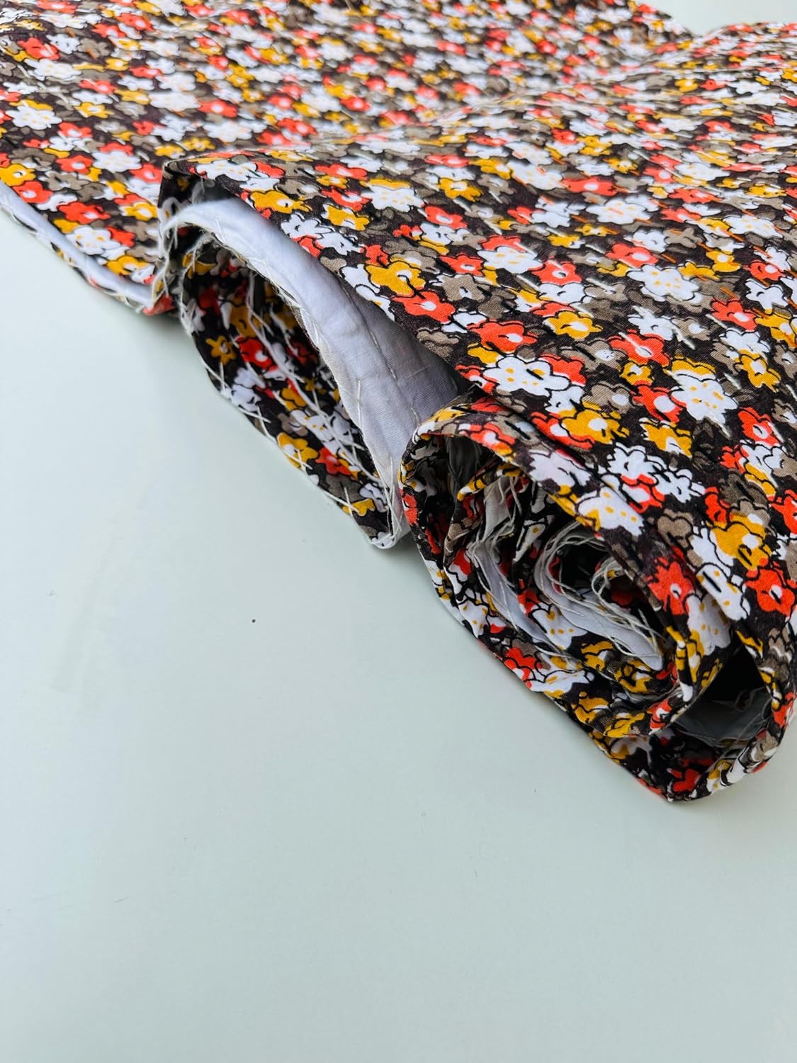 Handmade Kantha Quilt – Mini Floral Cotton Blanket, Reversible Vintage-Style Bedspread in Black, Orange & Yellow KQ-Multicolor, King (108X108), Mini Floral Block Print