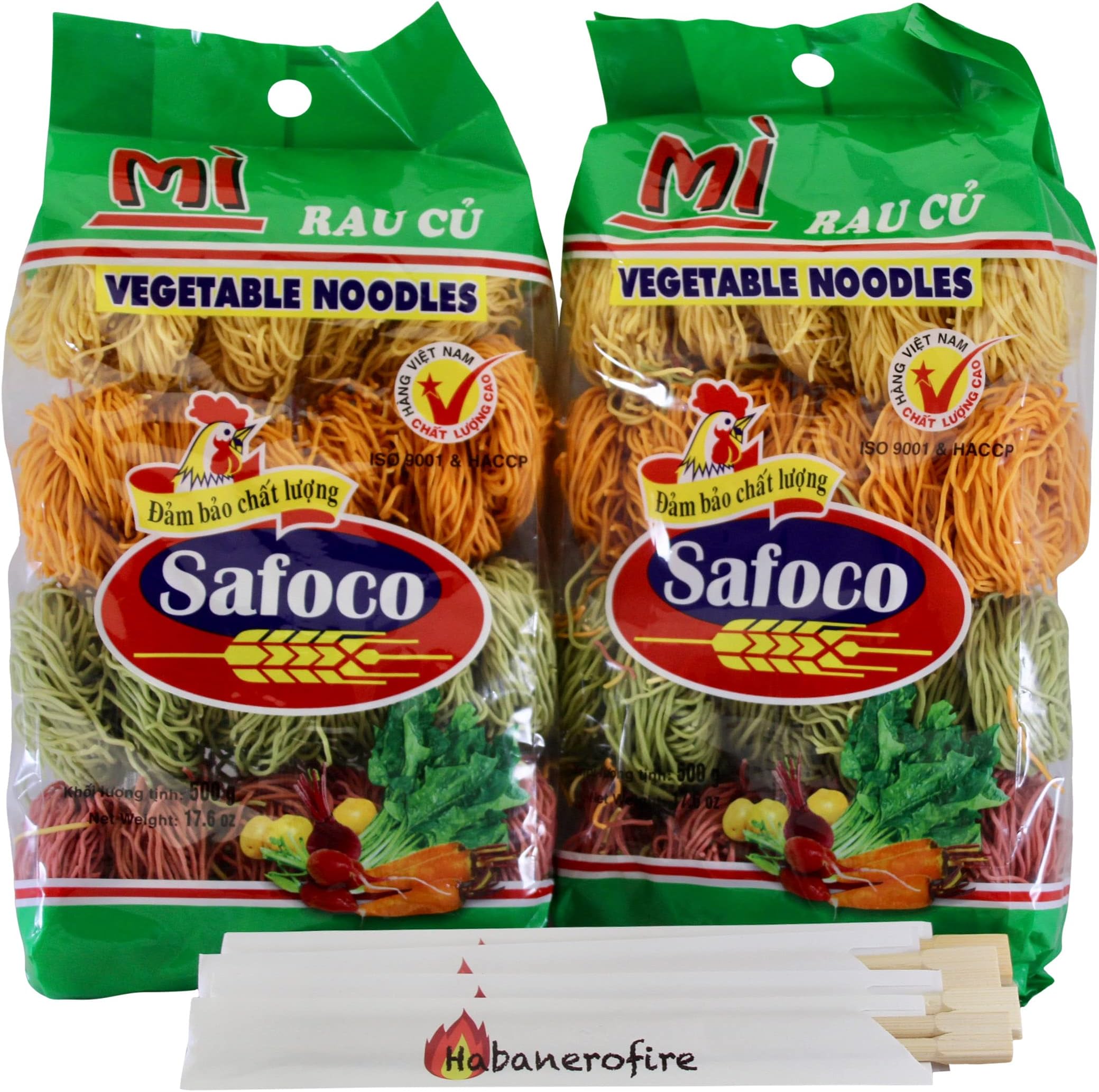 Habanerofire Safoco Vegetable Noodle Bundle, 2 Packs of Premium Quality Vegetable Noodles, 500g Each, with 1 Set Habanerofire Chopsticks