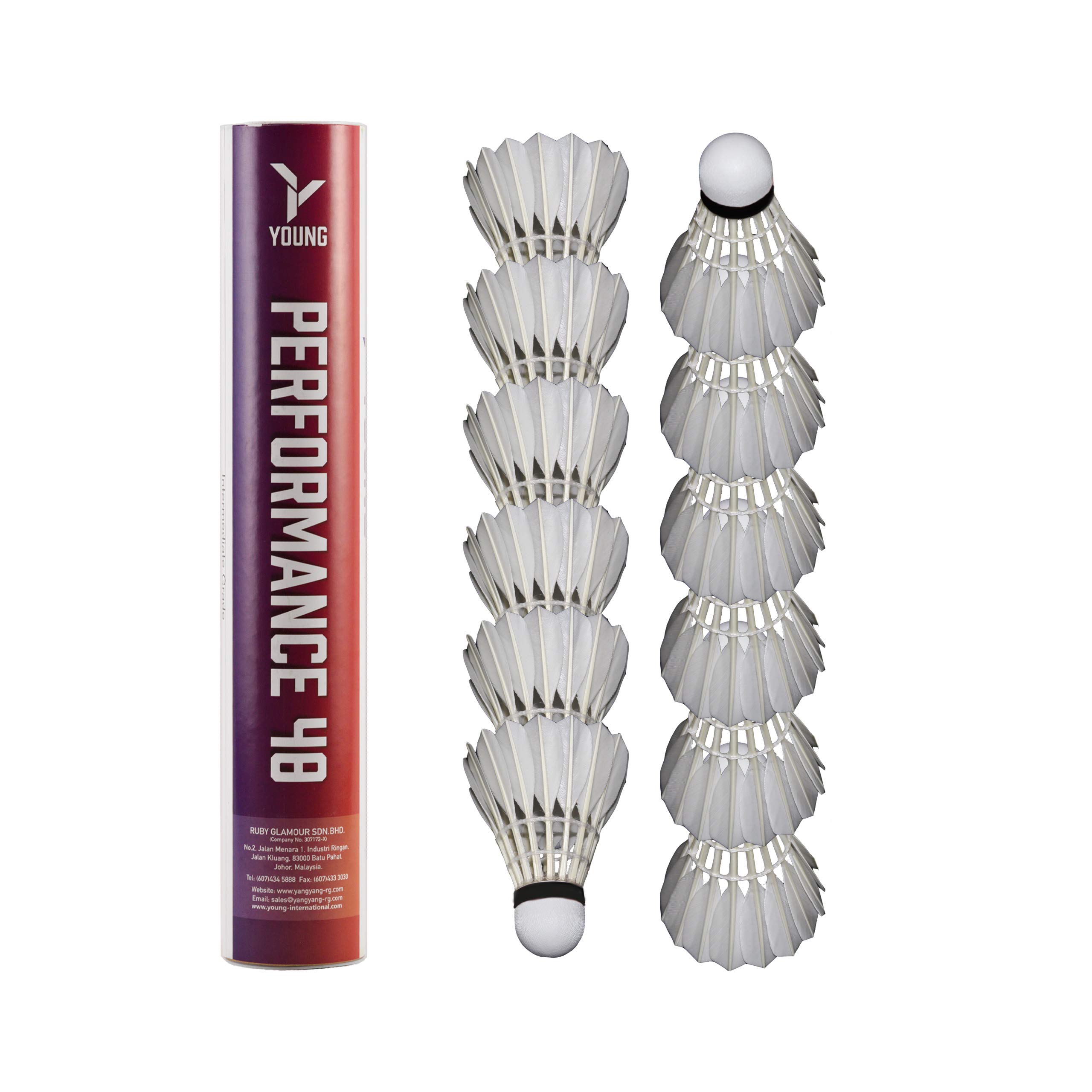 Y YOUNGYoung Performance 40 Badminton Shuttlecocks (Goose Feather) with Advanced Technology for Durability, Superior Rotation and Flight Characteristics