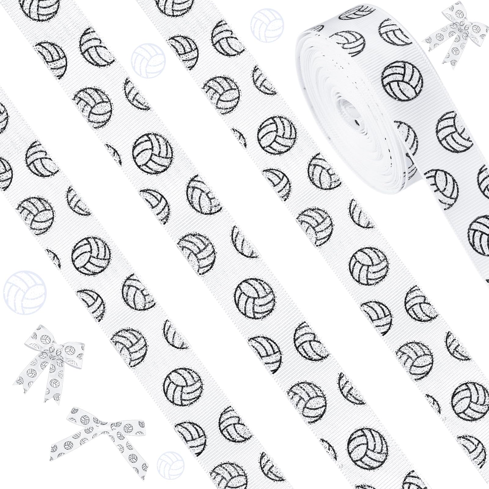 ROCEEI 10 Yards Volleyball Ribbon Glitter Wired Edge Ribbon Sport Cheer DIY Crafts Volleyball Ribbons Grosgrain Party Decorations for Team Hair Bow