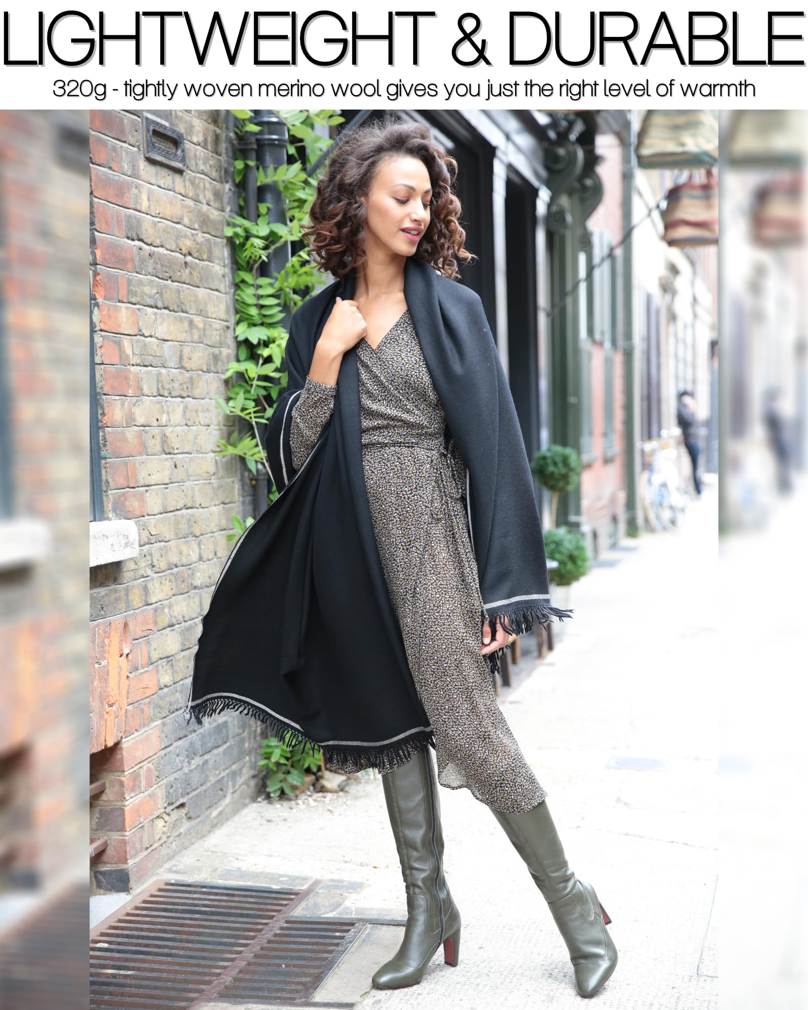 likemary Shoreditch Bufanda Pashmina Mantón Mujer de Lana Merina - Chal Fular Extra Grande para Invierno - 100% Lana Merina Pura Tejida a Mano - Regalo para Mujer Comercio Justo