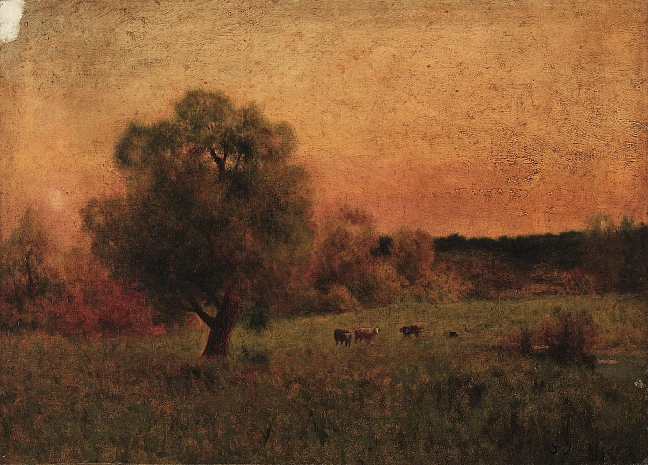 ARTXLXXBN Famous Painting Art Wall Decor Abstract Art Picture Cows in a Field Before by George Inness Animal Pictures for Home Decor 60x90cm