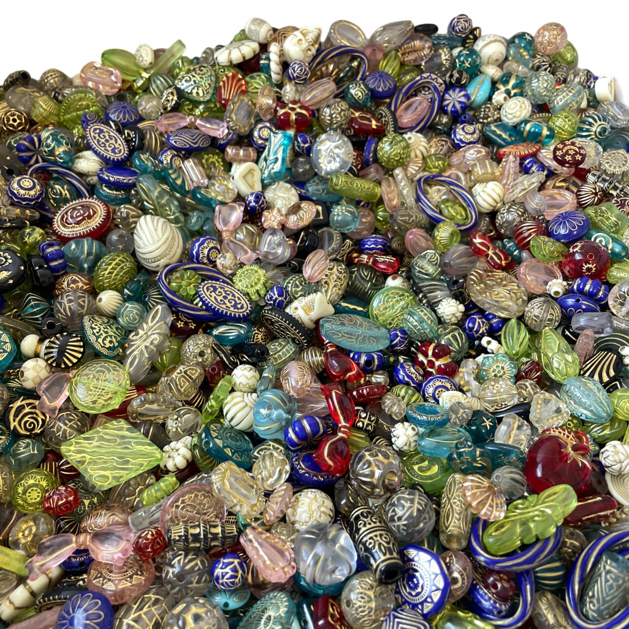 Generic 130pcs Mix of Unique Vintage Czech Acrylic Pressed Blossom Beads - Bohemian Rocailles Aesthetic Imitation Czech Beads for Jewelry Making Bracelet Necklace Keychain DIY Craft