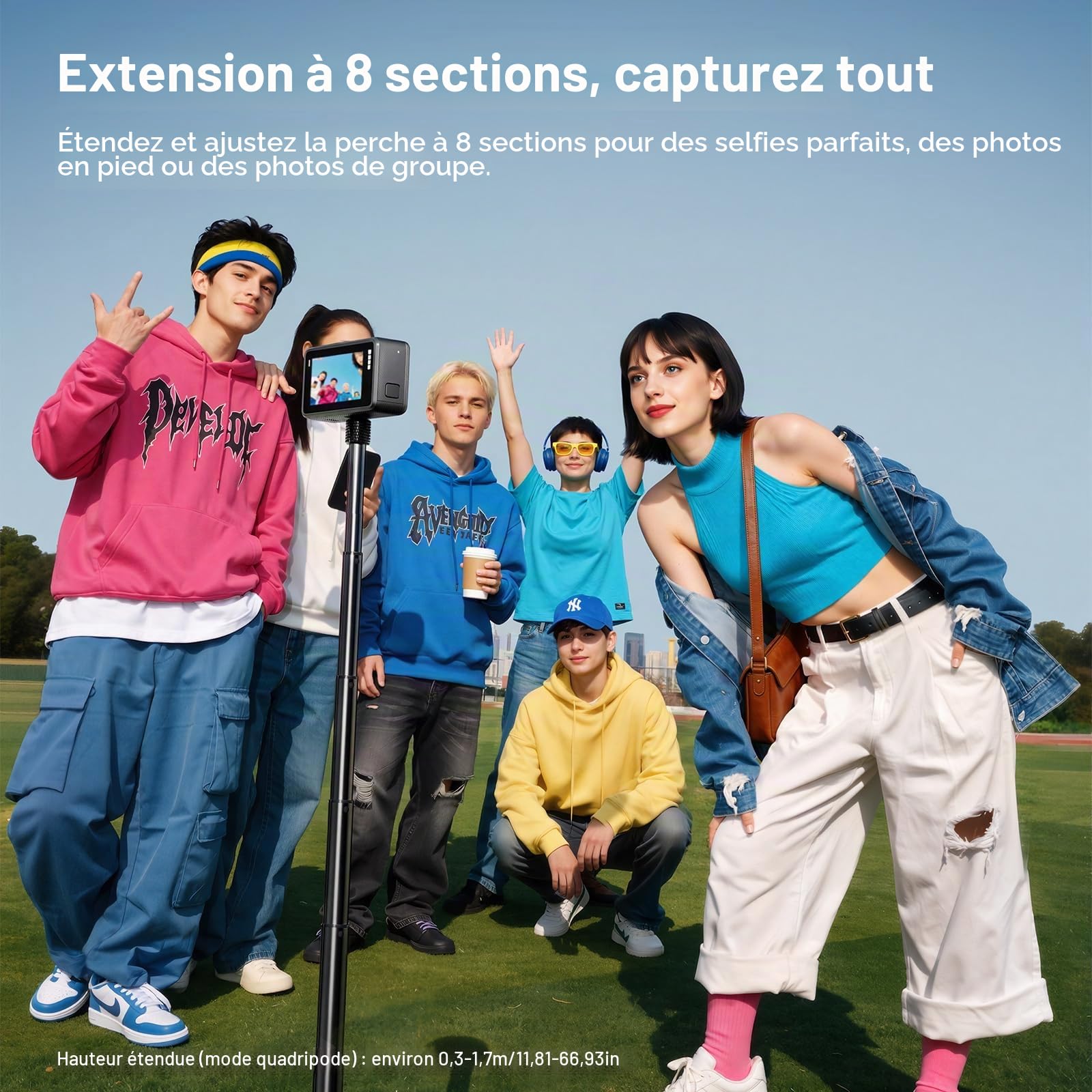 ULANZI TT91 Trépied Invisible pour Selfie Compatible DJI Pocket 3/4 et DJI Osmo 360, trépied Quadruple à Ouverture Automatique, jusqu'à 166 cm, Fixation 1/4" pour Insta360 X5/X4/X3