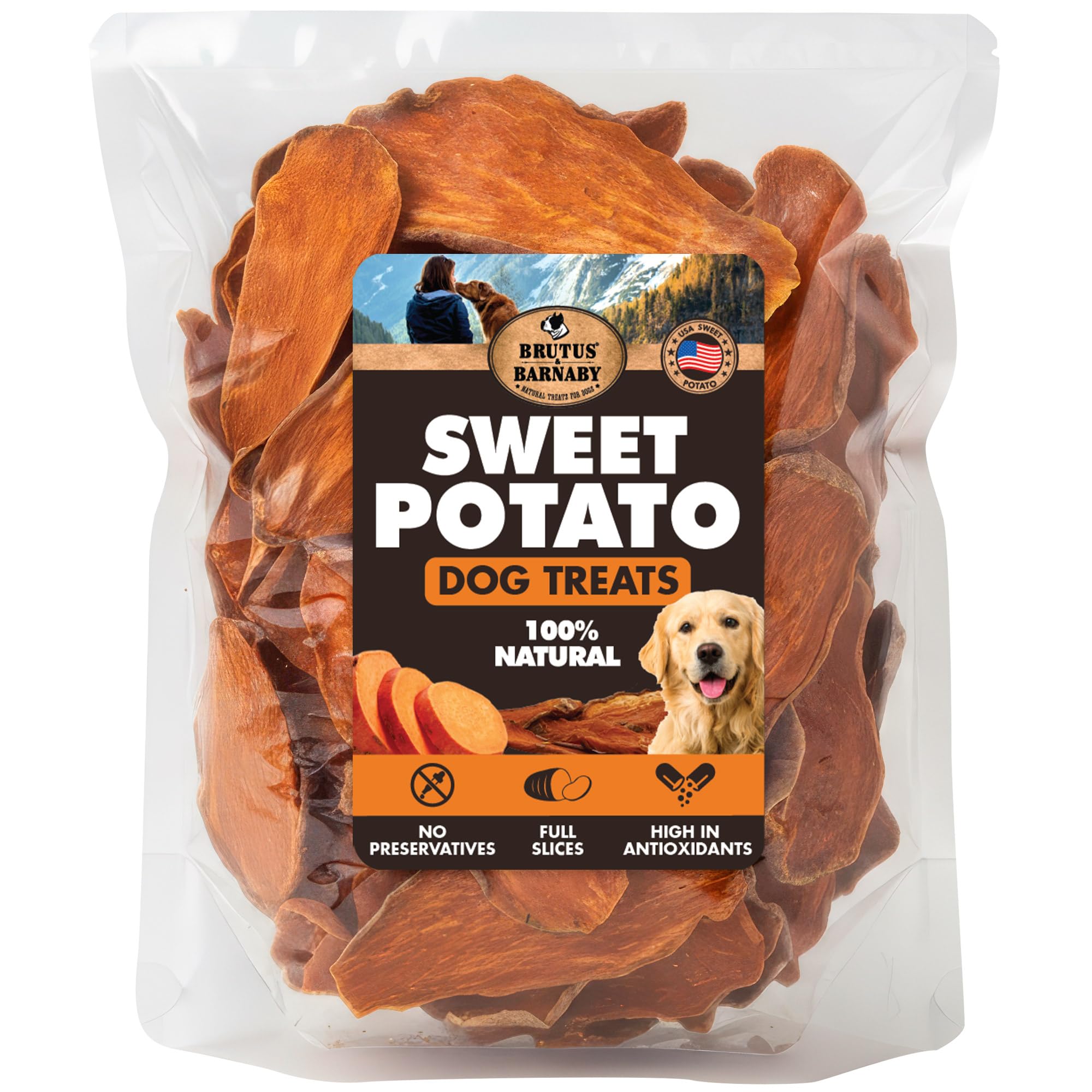 BRUTUS &amp; BARNABY Dried Sweet Potato Dog Treats &amp; Chews, Full Slices, 5 lb