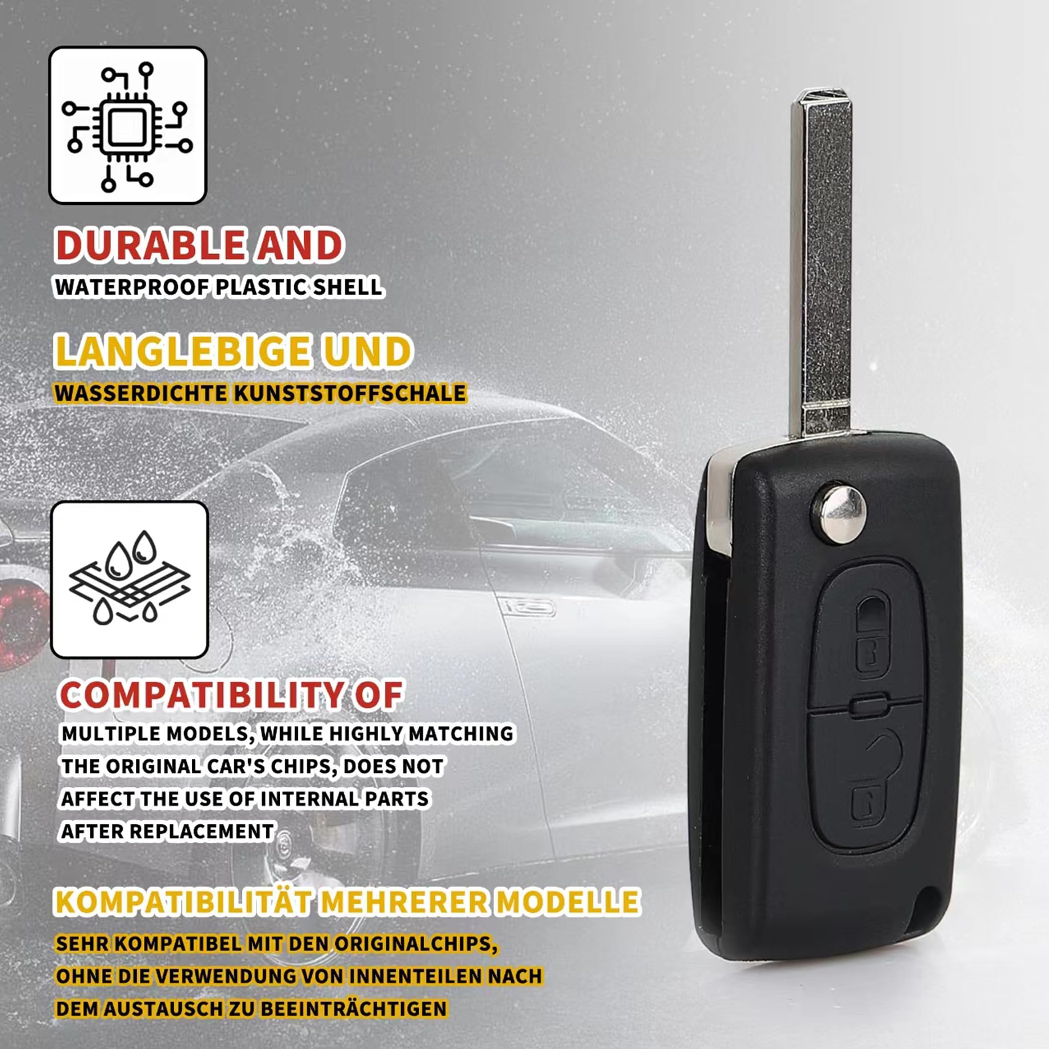 Guscio Chiave Per Peugeot E Citroen - 2 Tasti, Pieghevole, Con Lama Senza Scanalatura - Foto 7