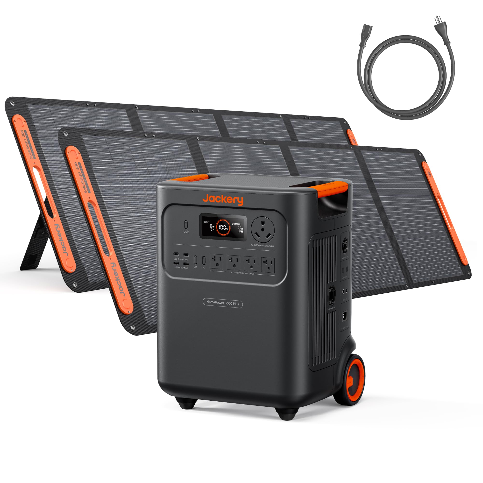 Jackery HomePower 3600 Plus Portable Power Station with 2x 200W Solar Panels, 3600W AC Output, 3584Wh LFP Solar Generator, Expandable up to 43kWh, Essential Home Backup for Home Use, Emergencies, RV