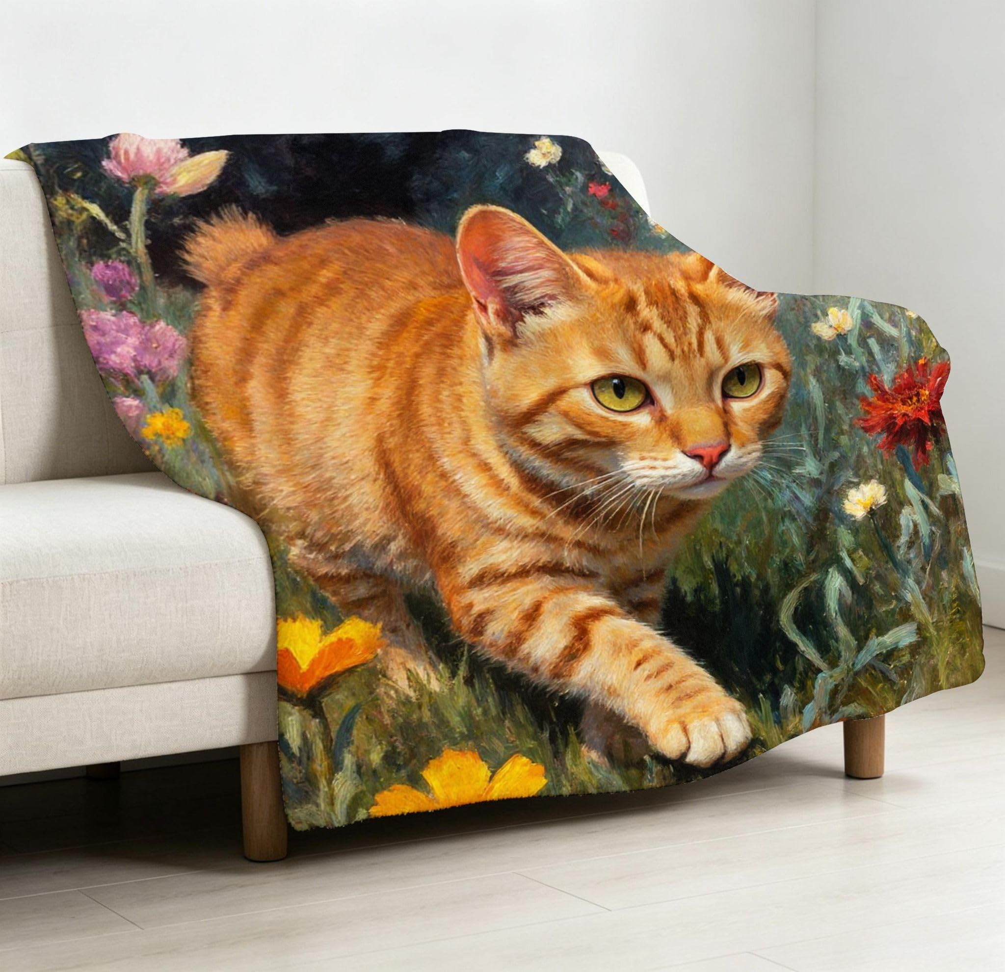 Manta Grande 180x220 cm Gato Florido Polar Franela Térmica-A124