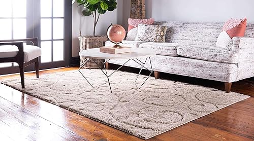 Miniatura 3 de Unique Loom - Alfombra de área de la colección Floral Shag, tallada, de 5 x 8 pies, color beige