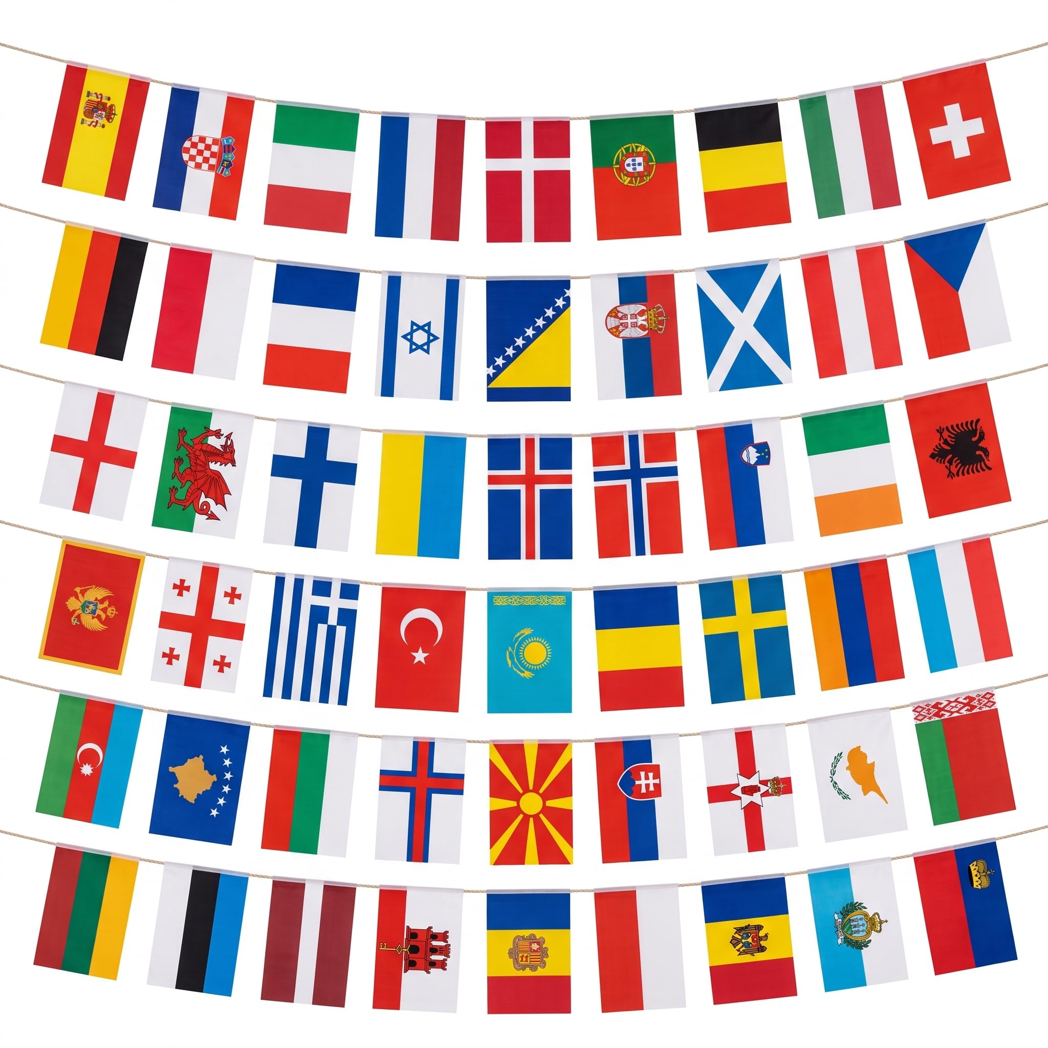 UEFA Flag Bunting Decorations 54 Teams, World Bunting Flags 54 Countries — image 1