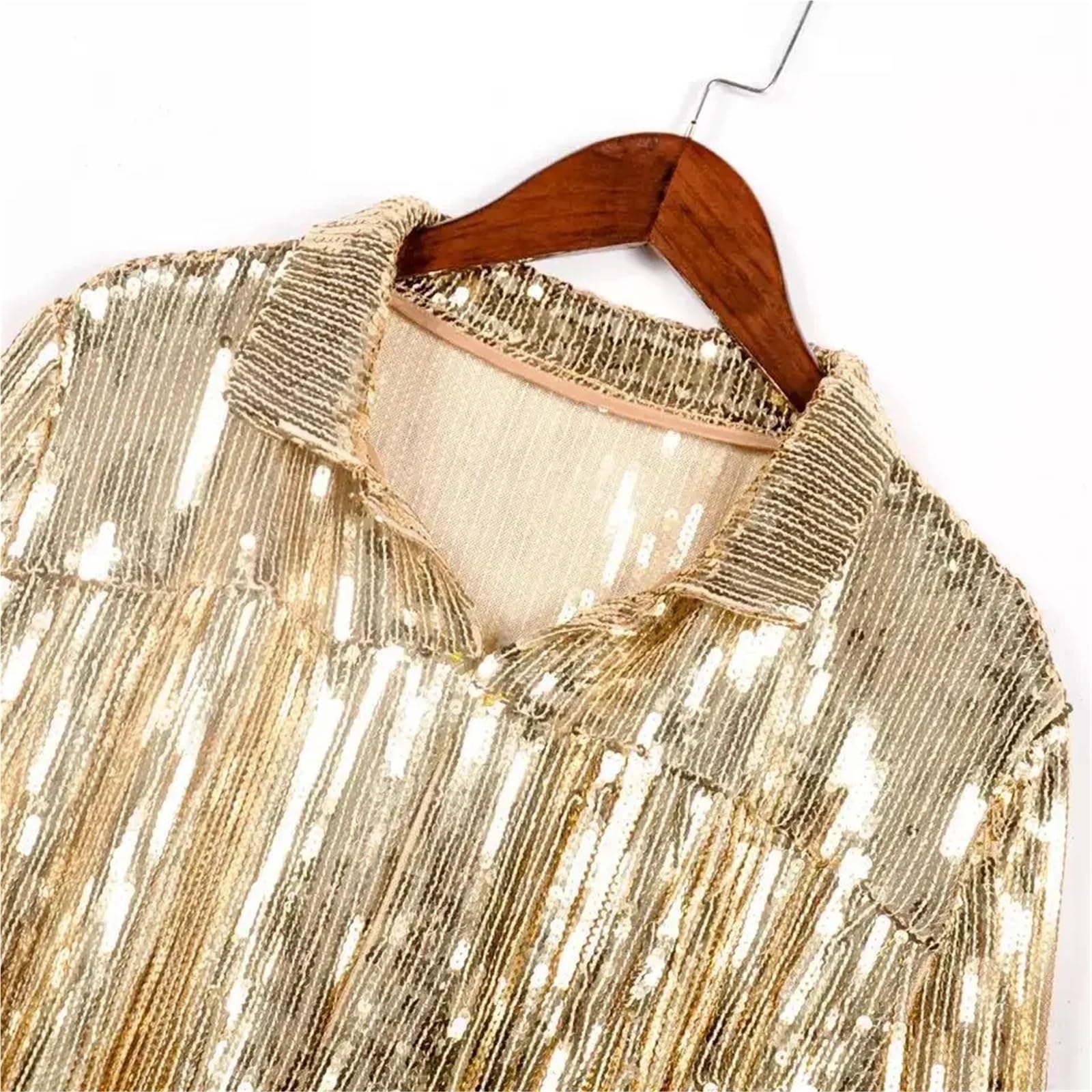 Top con Frange Giacca con Paillettes da Donna, Top da Discoteca, Bar, Spettacolo di Danza, Abbigliamento alla Moda per Le Donne(Gold)