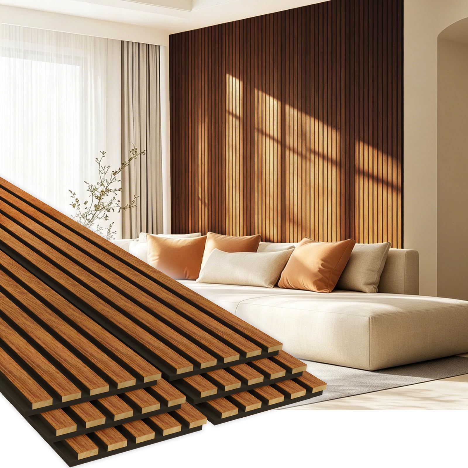 EVERECO 6 Pack Wood Slat Acoustic Wall Panels