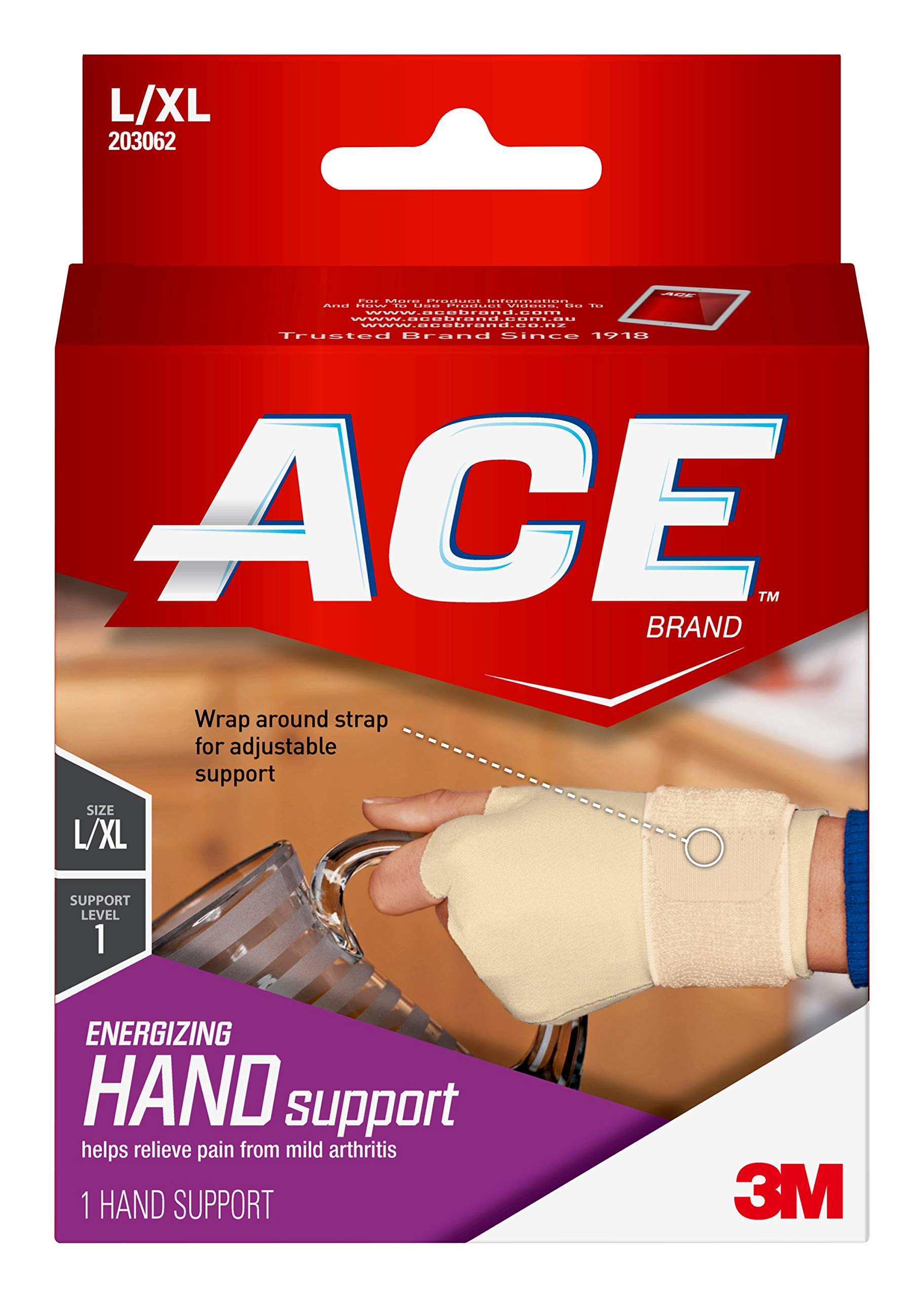 ACE Energizing Hand Support, Large/Extra Large, Beige, 1/Pack