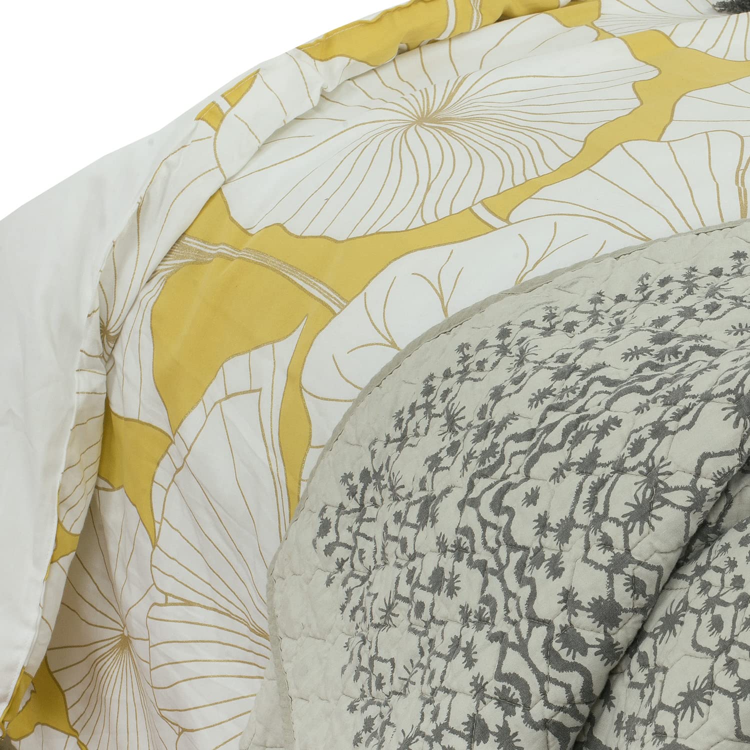 ROYALE LINENS Nikki Chu Gingko Interlaken 1 Piece Cotton Quilt Set, Full/Queen,Grey