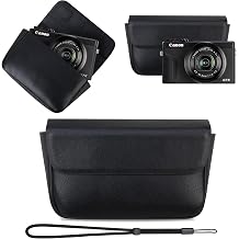Lacdo Camera Case Bag for Canon PowerShot G7 X Mark III / G7X Mark II Digital Camera, Magnetic Leather Protective Camera Travel Pouch Sleeve, Compact Canon G7 X Mark III Case with Wrist Strap, Black