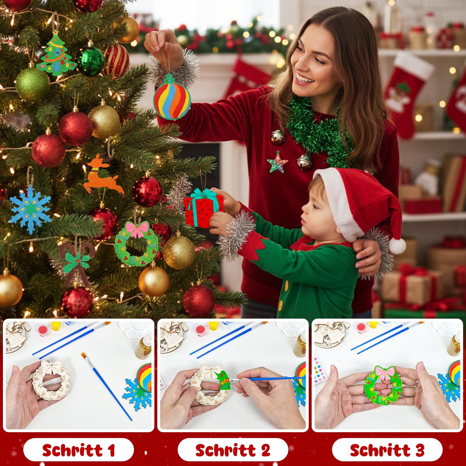 1pc Décoration Noël Petit Pendentif En Bois En Forme D'arbre - Temu France