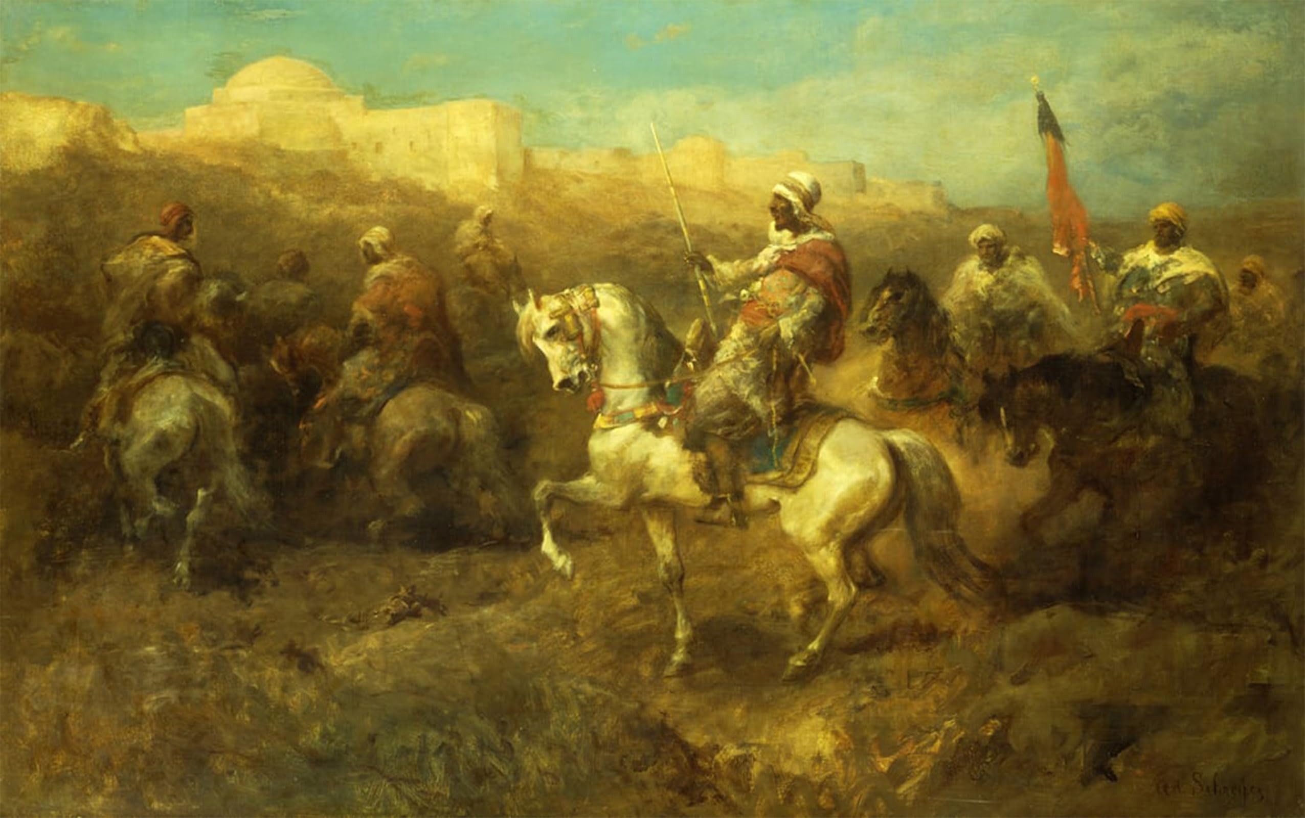 Posteriik No Frame Famous Modern Artwork Art Mural Arab Animalmen On The March By Adolf Schreyer Oil Paintings Pictures For Home Decor 60X90cm