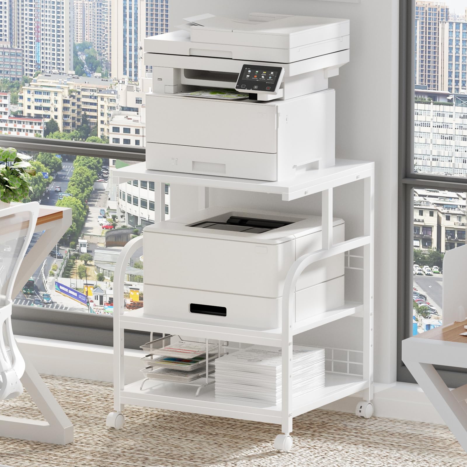 Photo 1 of Lerliuo 3 Tier White Large Printer Stand with Adjustable Storage Shelf