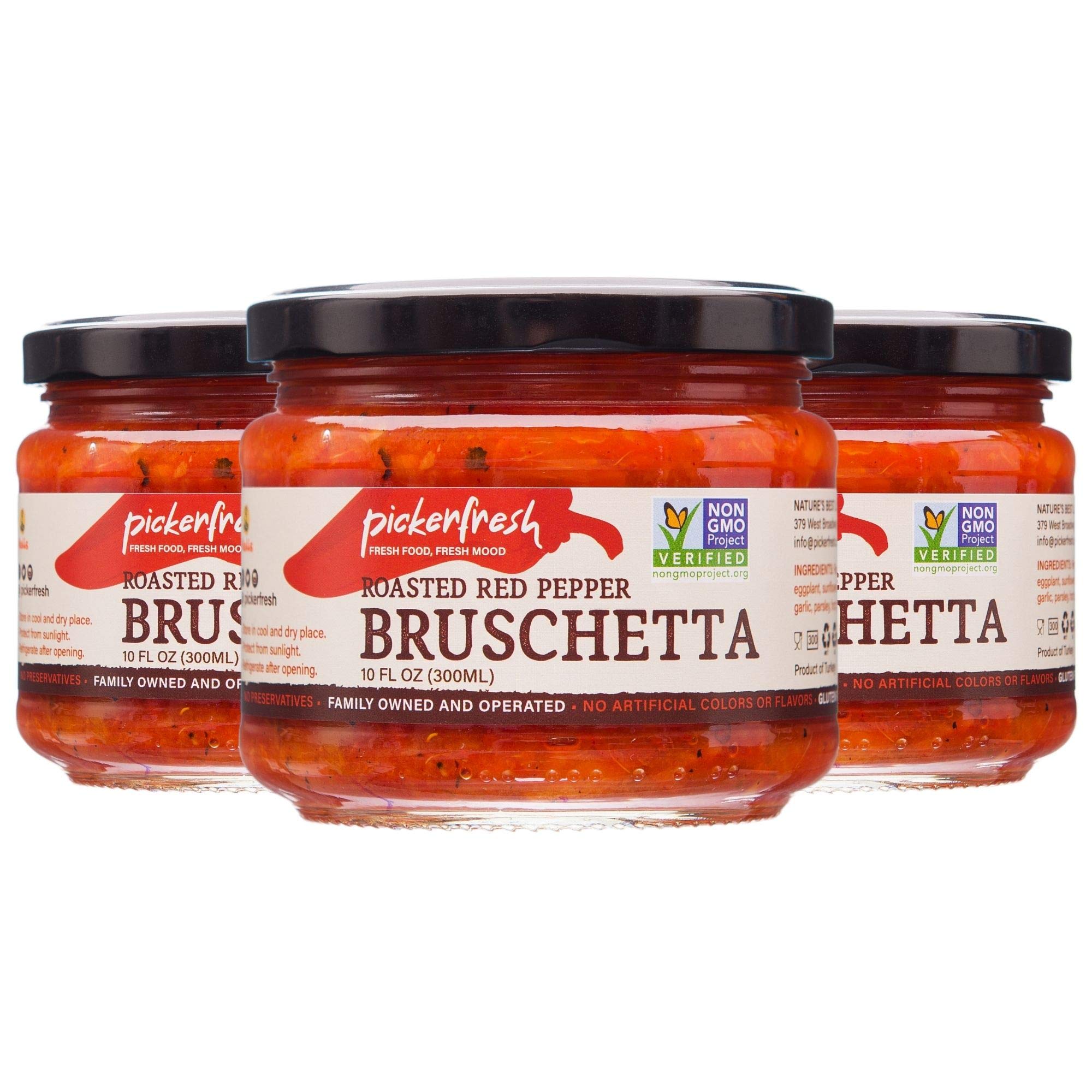 Pickerfresh Roasted Red Pepper Bruschetta - Gourmet Vegetable Spread - Simple Ingredients - Non-GMO, No Artificial Color & No Preservatives - 10 oz (3 Pack)