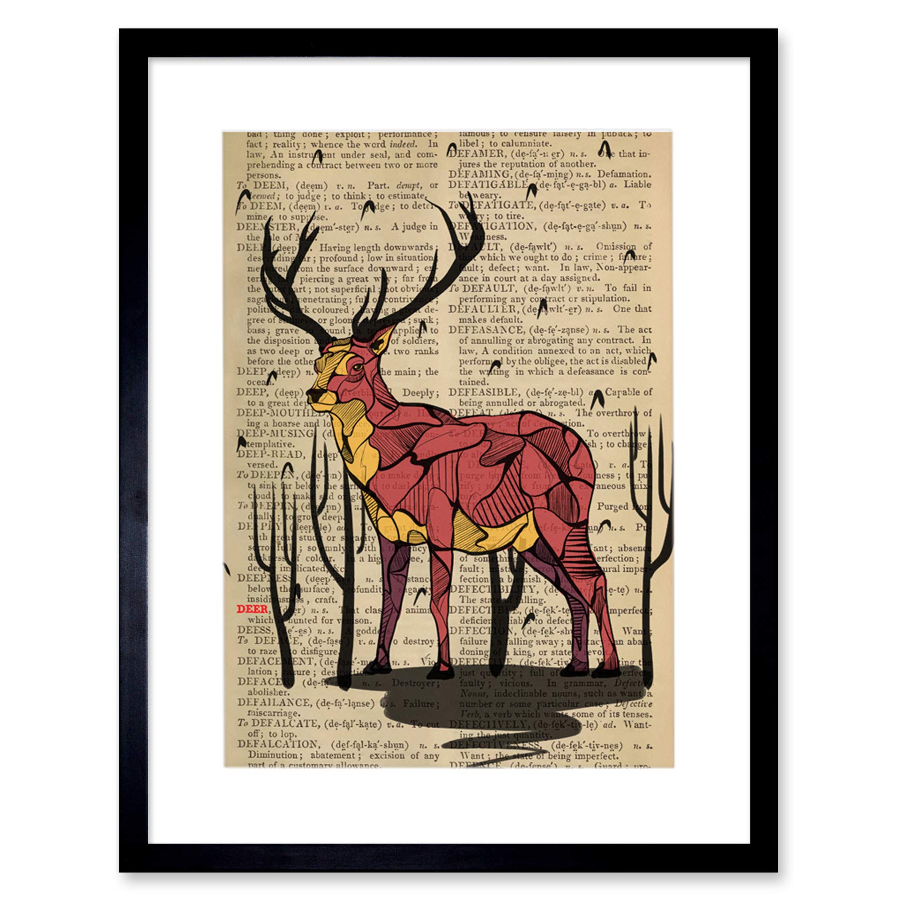 Wee Blue Coo Upcycle Dictionary Stag Deer Artwork Framed Wall Art Print 12X16 Inch