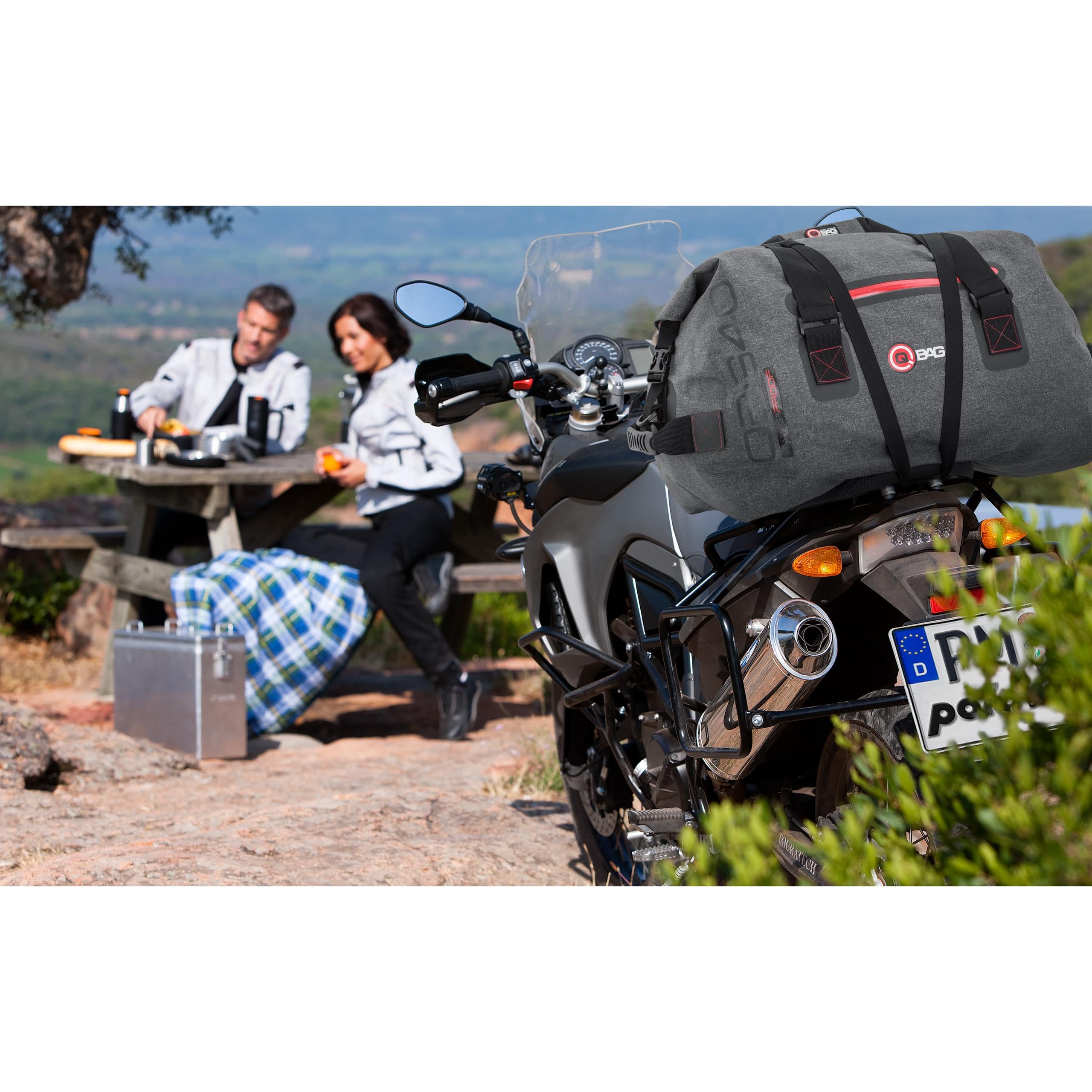 QBAG Hecktasche/Gepäckrolle Wasserdicht 60L - Grau - Motorrad/Roller/Quad schwarz