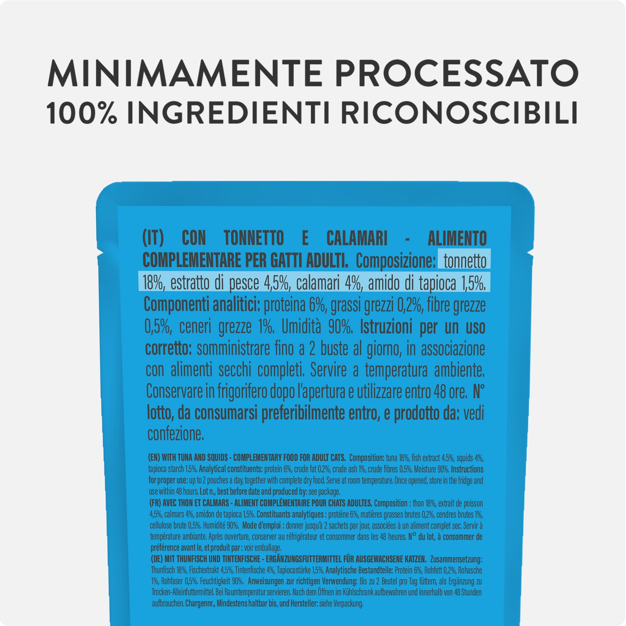 Schesir, Zuppa con Filetti di Tonno e Calamari, in busta, Cibo Umido Complementare per Gatti, Ricetta Originale, 100% Naturale, Cruelty Free, 12 x 40g