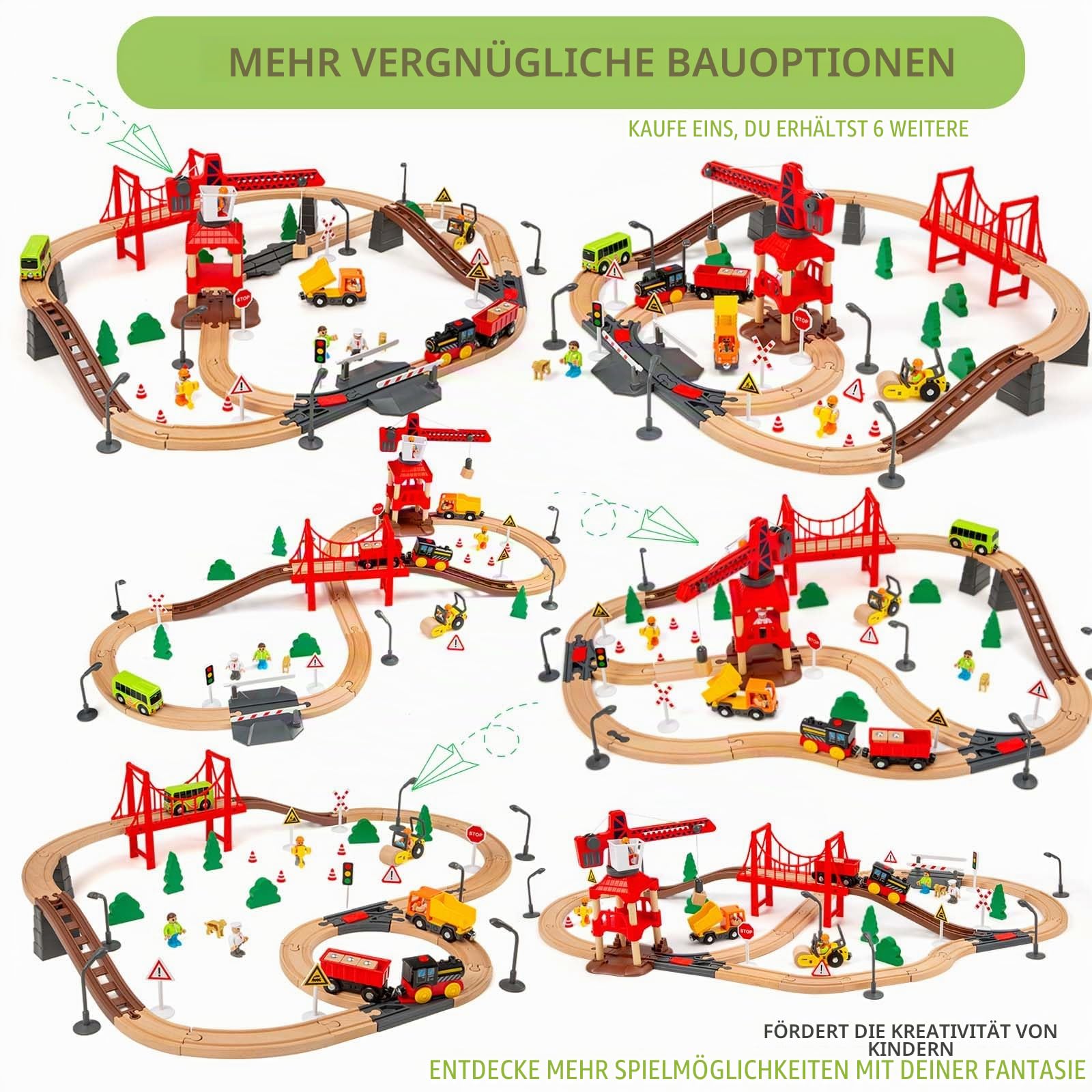 86er Set Holzzüge mit Kran, Holz Eisenbahnset passend für Thomas Brio Sets, Weihnachtsbahn Spielzeug für 3-5 Jahre Kinder und Kleinkinder