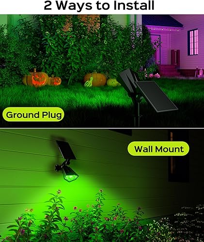 Miniatura 5 de JACKYLED Focos solares para exteriores, foco que cambia de color, focos RGB para paisaje, impermeables, luces solares para patio, jardín, pasarela,