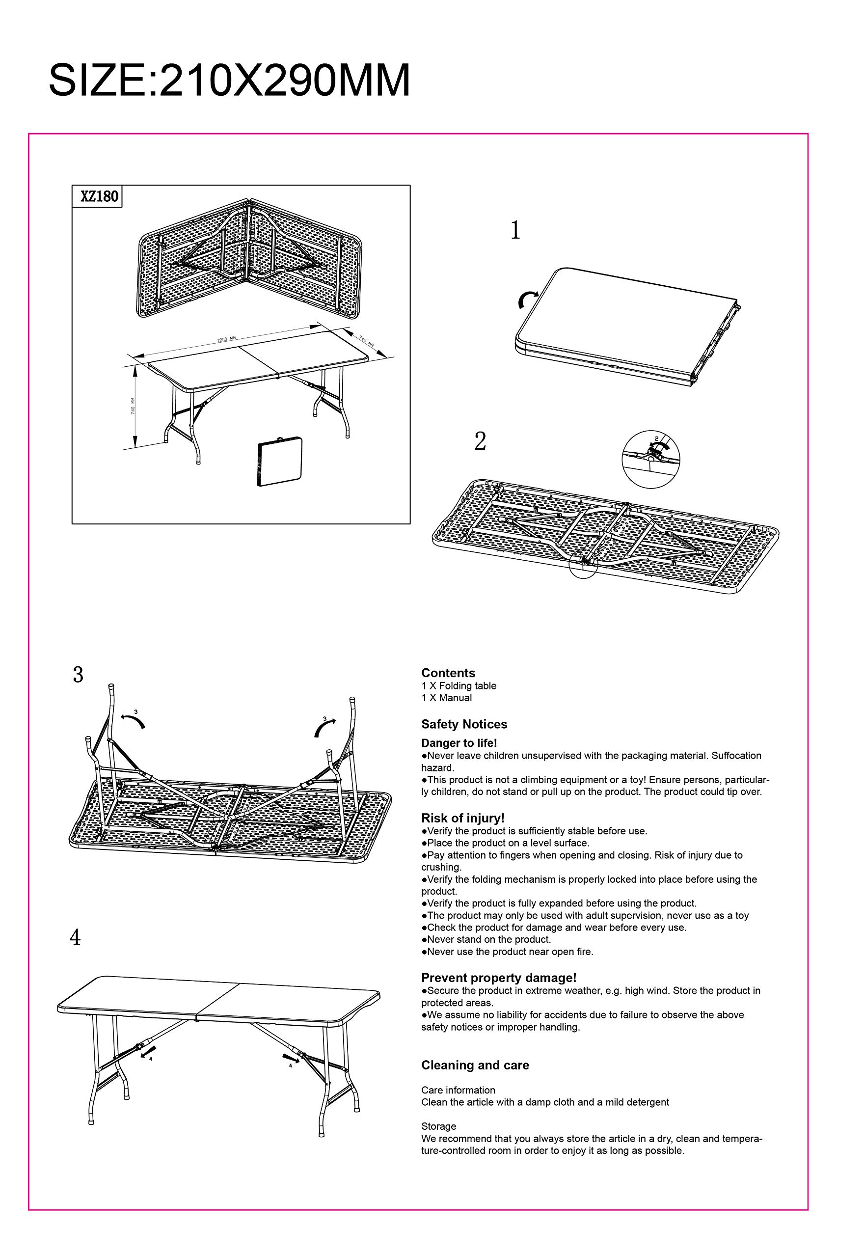 Rebecca Mobili Tavolo Richiudibile, Tavoli A Valigetta Bianco, Plastica Acciaio, Per Campeggio Giardino, Feste Sagre - Misure: 74 x180 x 74 cm (HxLxP) - Art. RE6579