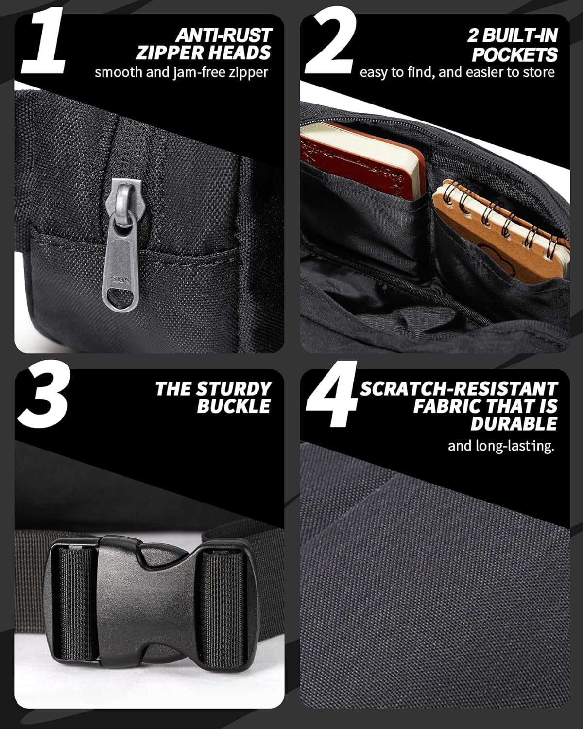 Fanny Pack for Mens Crossbody Bag, Sling Bag for Women Anti Theft Waist Packs with Adjustable Strap Casual Daypack for Running Sports Hiking Cycling Travel Walking - Black - Image 6