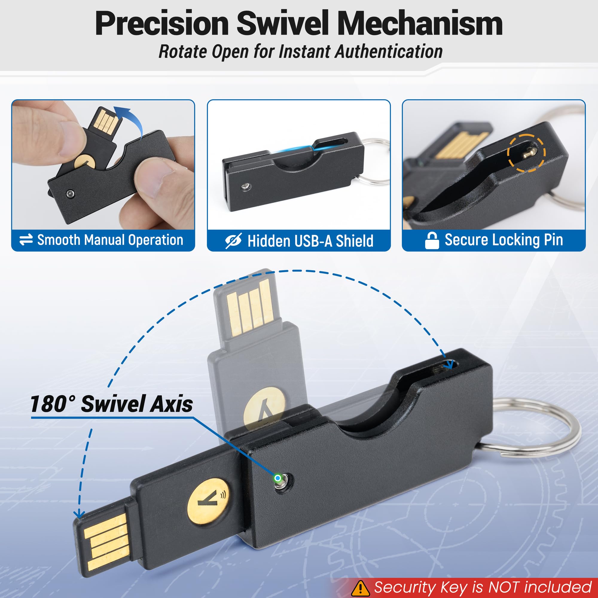 sciuU Metalowa składana obrotowa osłona kompatybilna z kluczem bezpieczeństwa Yubico NFC/YubiKey 5 NFC / 5 NFC FIPS, złącze USB-A - odporna na zarysowania ochronna obudowa ze stopu aluminium - klucz