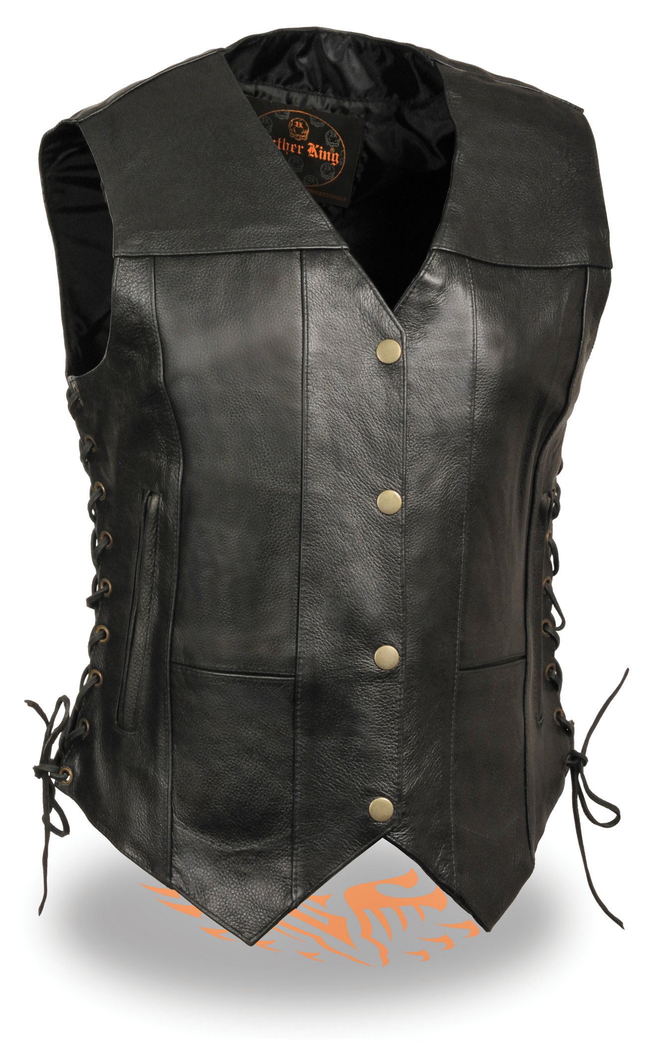 Ladies Side-Lace Leather Motorcycle Vest w/Dual Inside Concealed Weapon Gun Pockets (5X)