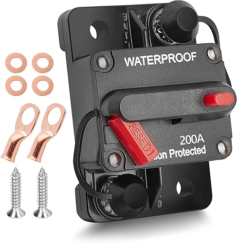 Miniatura 1 de RED WOLF Fusible de disyuntor de 200 amperios 2/0 AWG - Conector de terminal de anillo de batería de 3/8 pulgadas para motor de arrastre de barco,