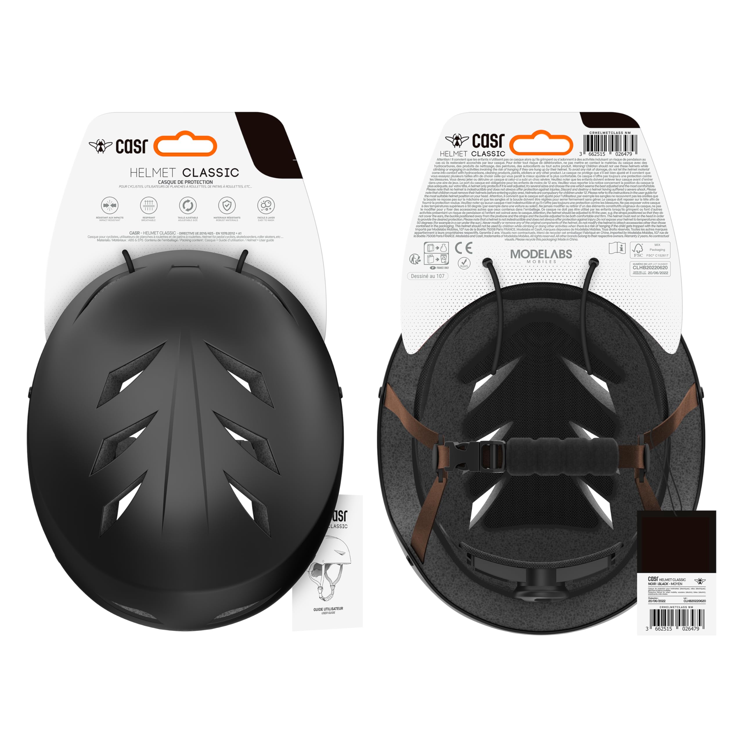 Casque Vélo Enfant CASR Classic - Léger, Taille Ajustable, Certifié EN1078, Noir Mat, Taille S
