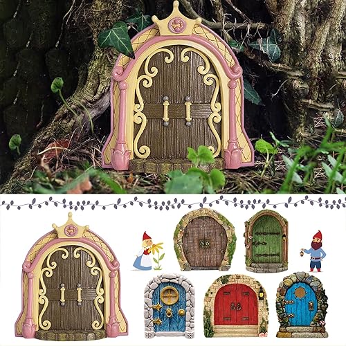 Miniatura 8 de Puertas de hadas de 3.93 pulgadas para árboles al aire libre, decoración de escultura artística de patio, mini puerta de hadas, pared y árboles al
