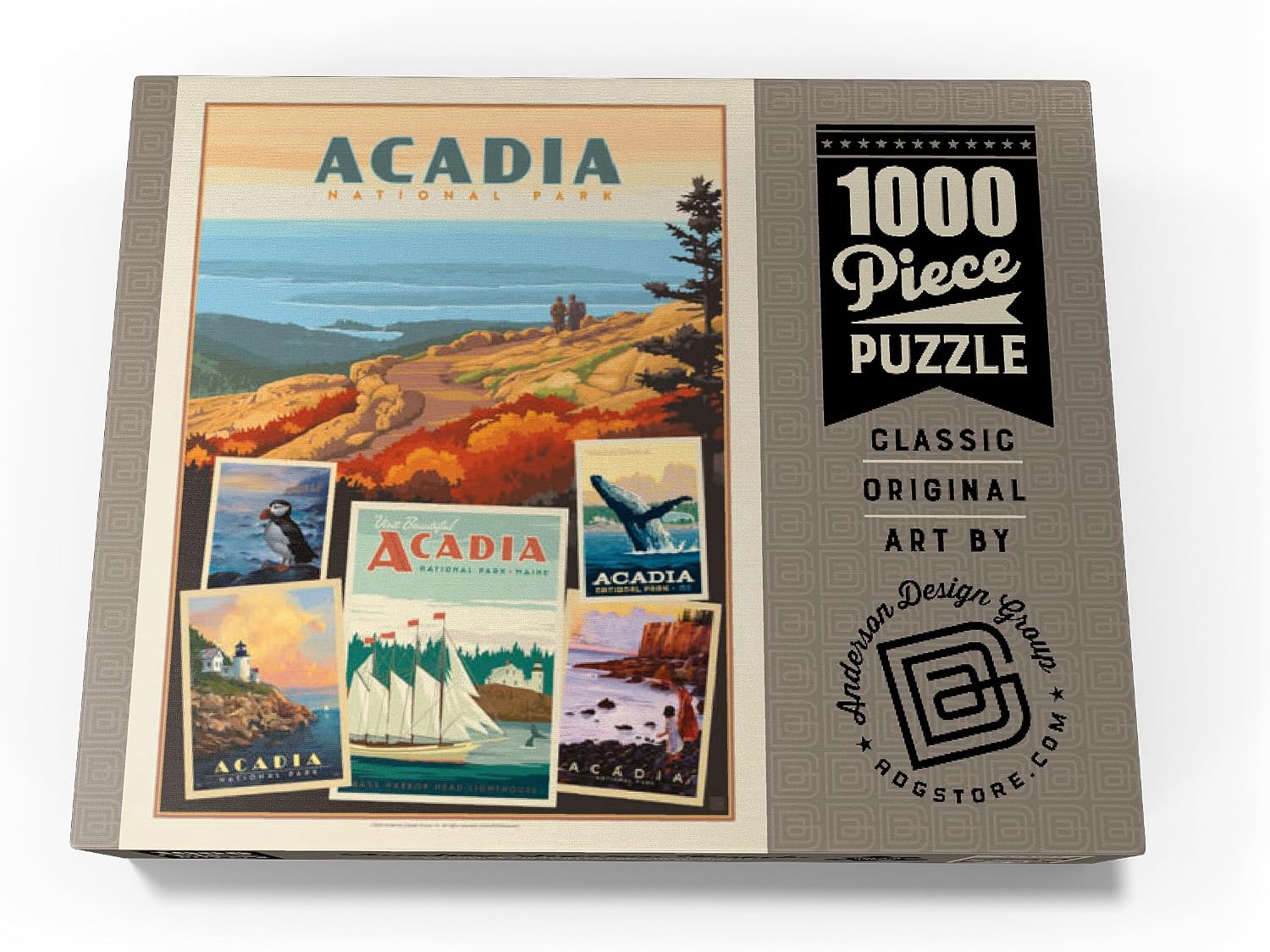 MyPuzzle Acadia National Park: Collage Print, Vintage Poster - Premium 1000 Piece Jigsaw Puzzle for Adults