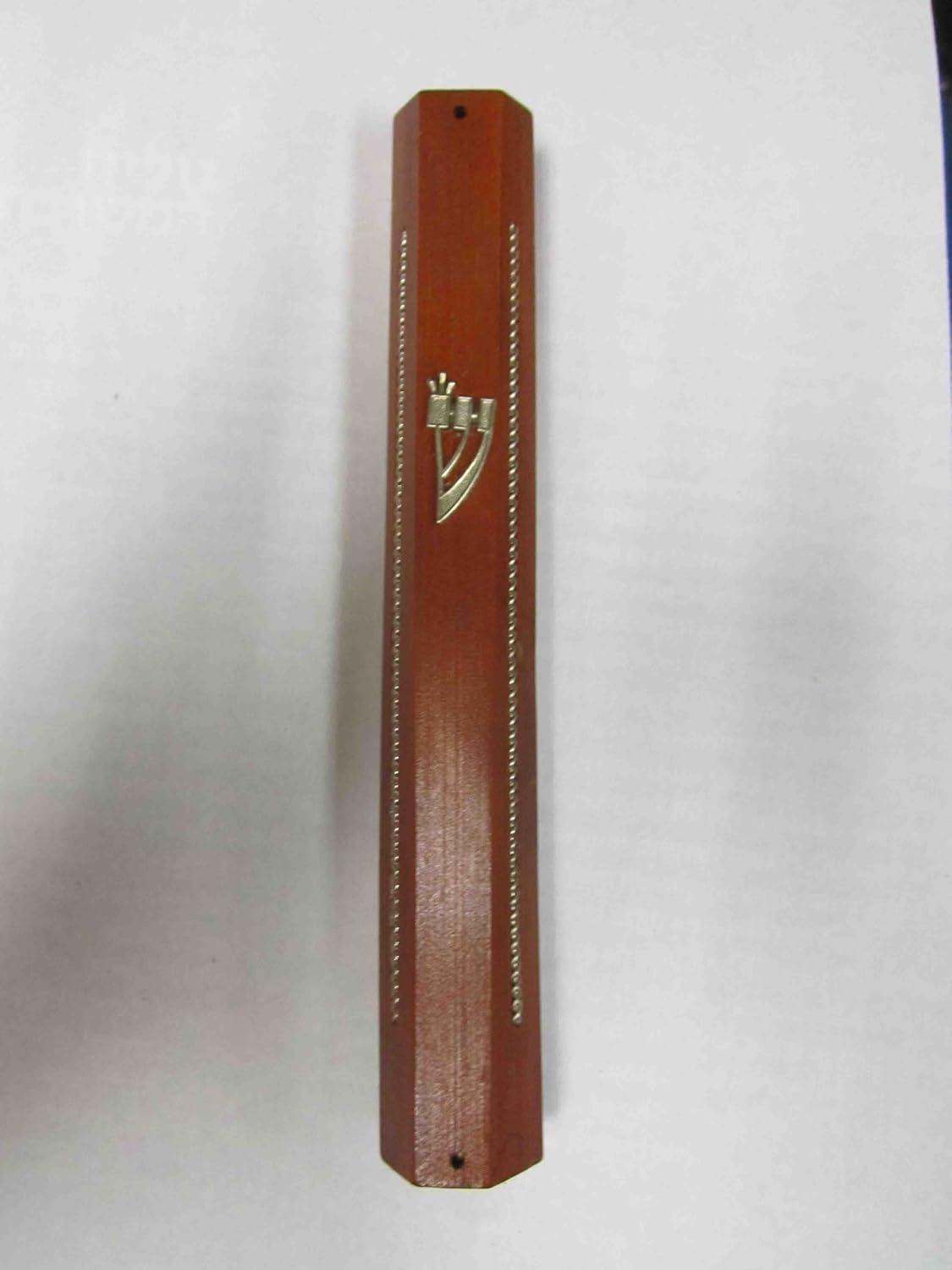 Cherry Wood 6 Sided Wooden Mezuzah Holder with 2 Silver