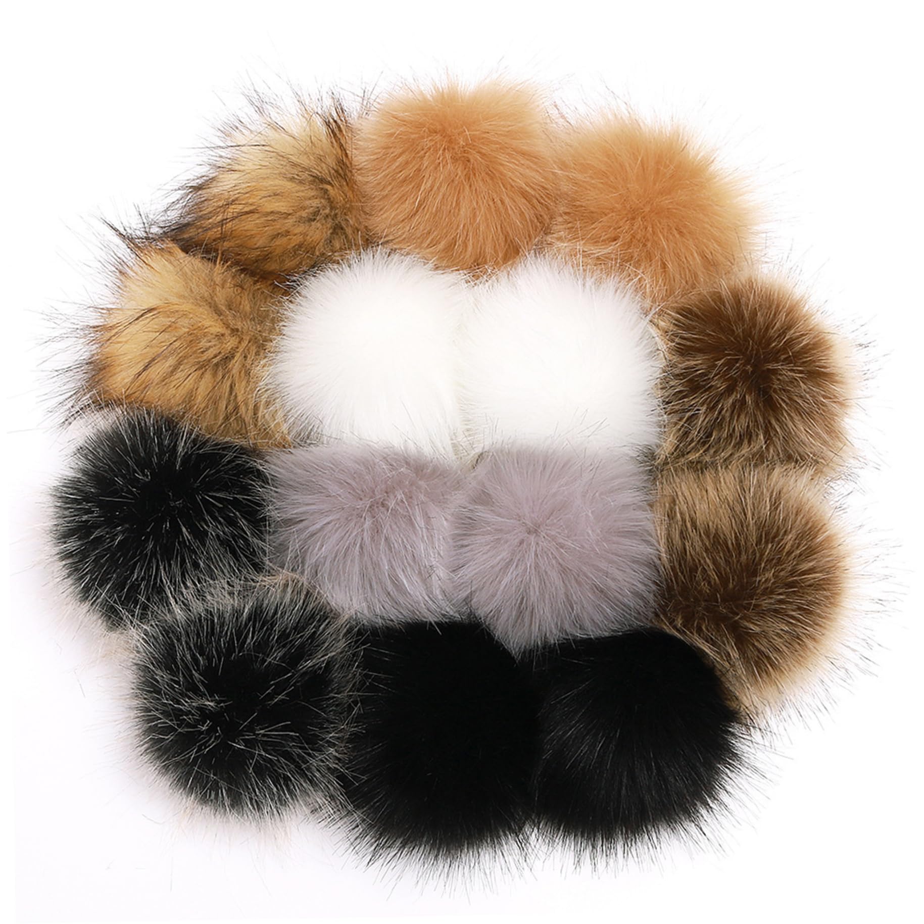 CAKEEYUM Faux Fur Pom Poms for Hats, 14Pcs Fluffy Hat Pom Poms, 3.9'' Balls with Elastic Loop, DIY Craft Pompoms for Hats Shoes Scarves Bag Faux Fur For, Hat