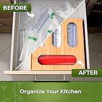 Vista 4 de Organizador de almacenamiento de bolsas de bambú, organizador de bolsas de sándwich - Diseño de bloque único para la organización de la cocina