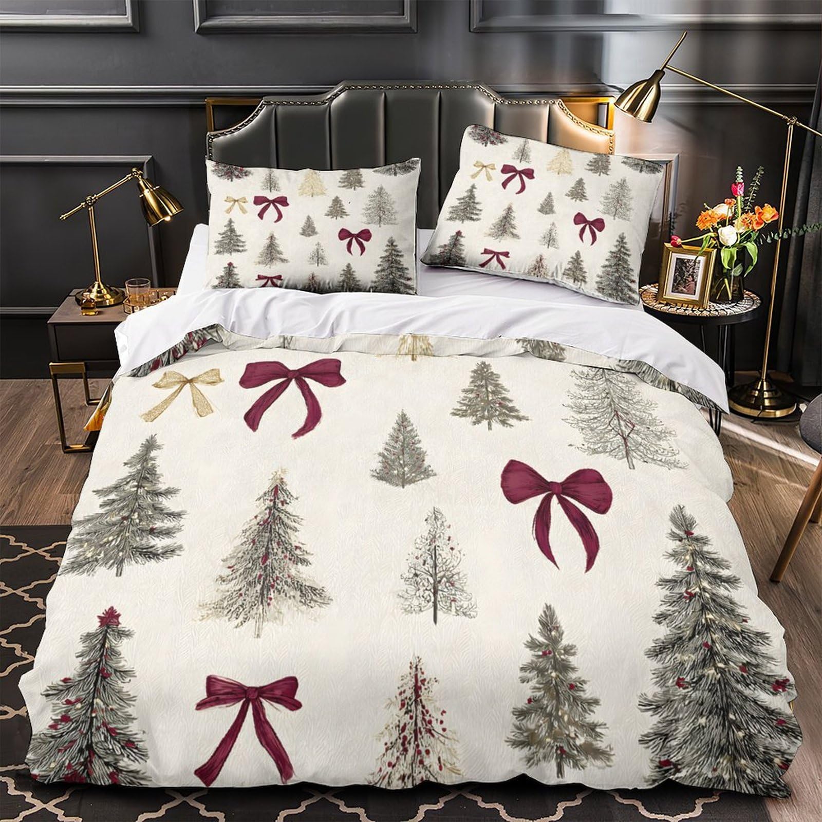 Linge de lit sapins de Noël 3D en microfibre respirante et hypoallergénique